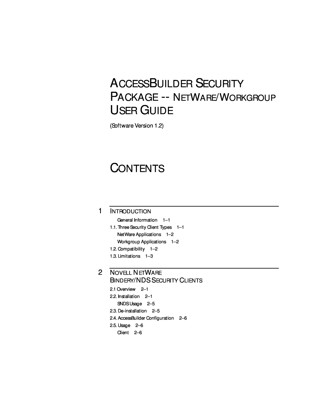 3Com 09-0704-001 manual Contents, Accessbuilder Security, User Guide, Package -- Netware/Workgroup, Introduction 