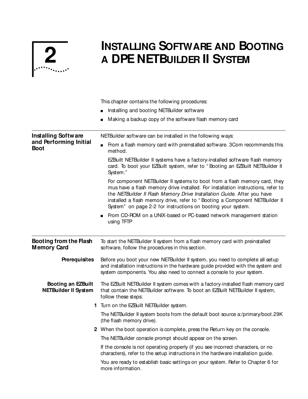 3Com 09-1324-000 Installing Software and Booting DPE Netbuilder II System, Installing Software Performing Initial Boot 