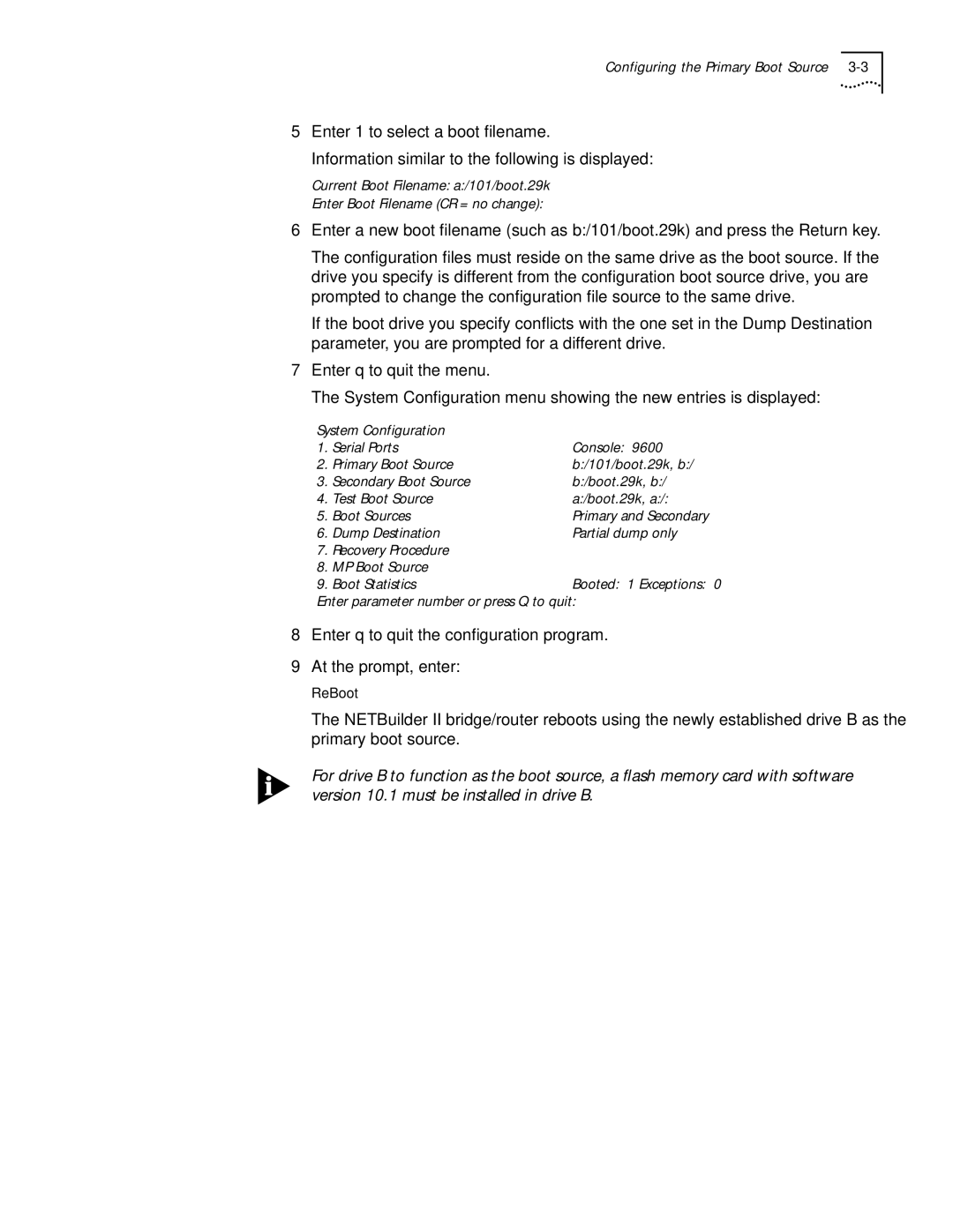 3Com 09-1324-000 manual Configuring the Primary Boot Source 