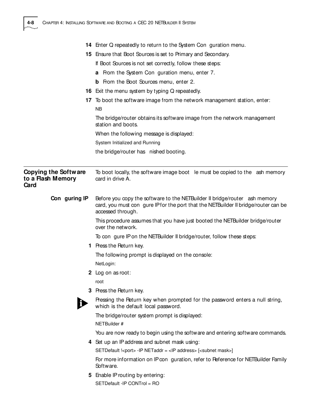 3Com 09-1324-000 manual Copying the Software, To a Flash Memory, Conﬁguring IP 