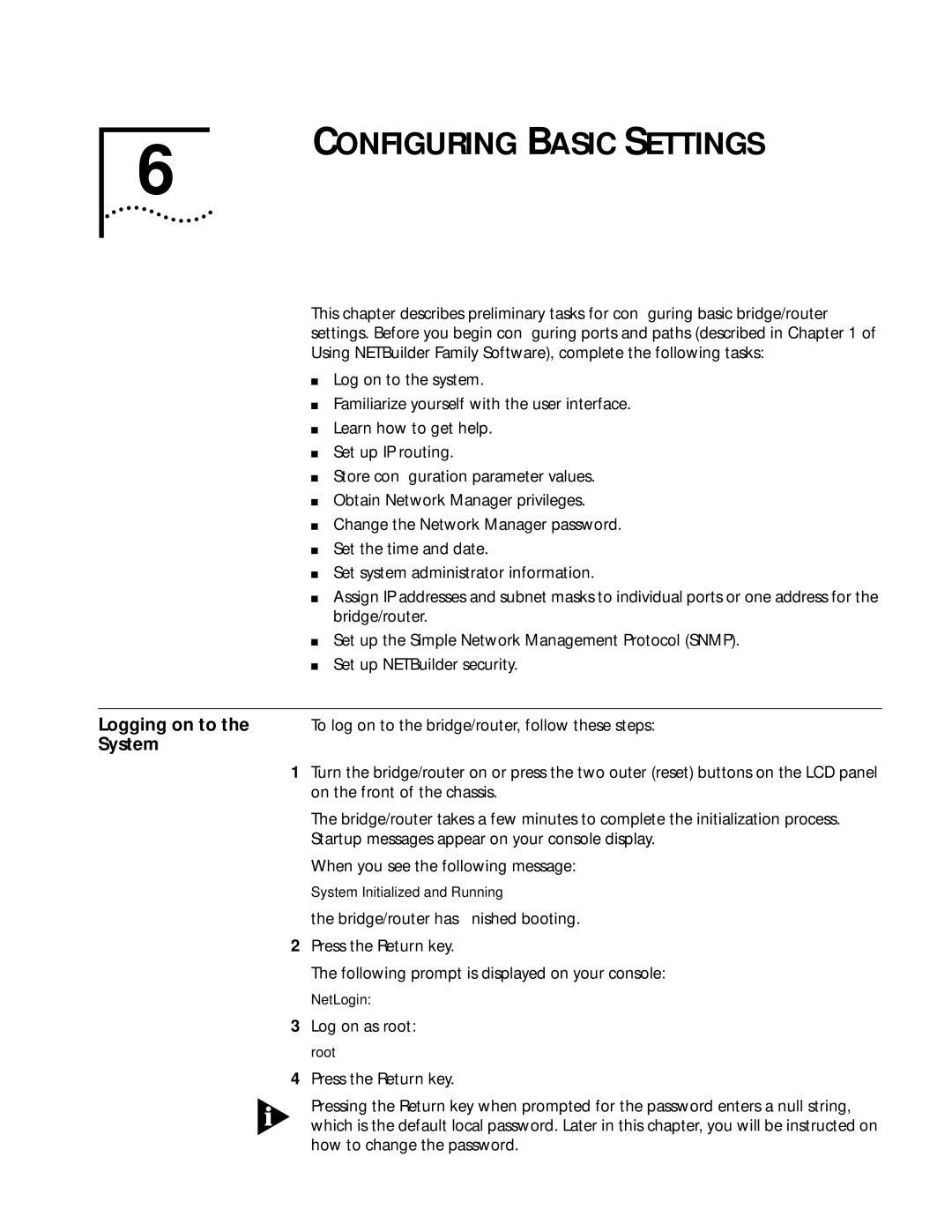 3Com 09-1324-000 manual Configuring Basic Settings, Logging on to, System 