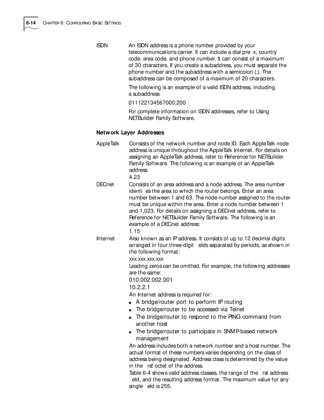 3Com 09-1324-000 manual Network Layer Addresses 