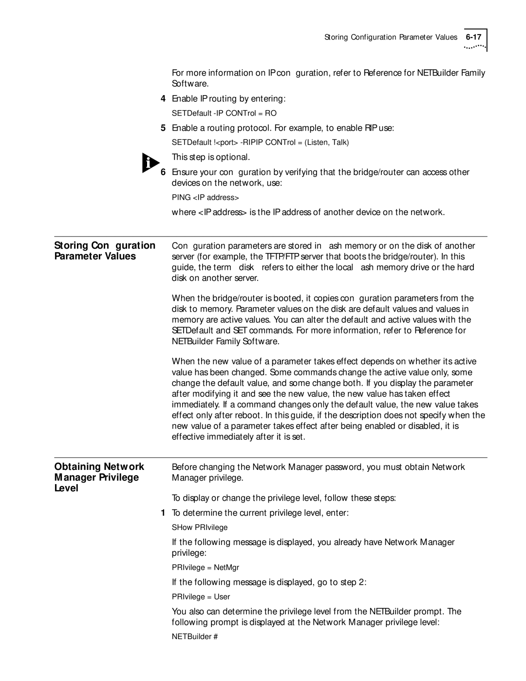 3Com 09-1324-000 manual Obtaining Network, Manager Privilege, Level 