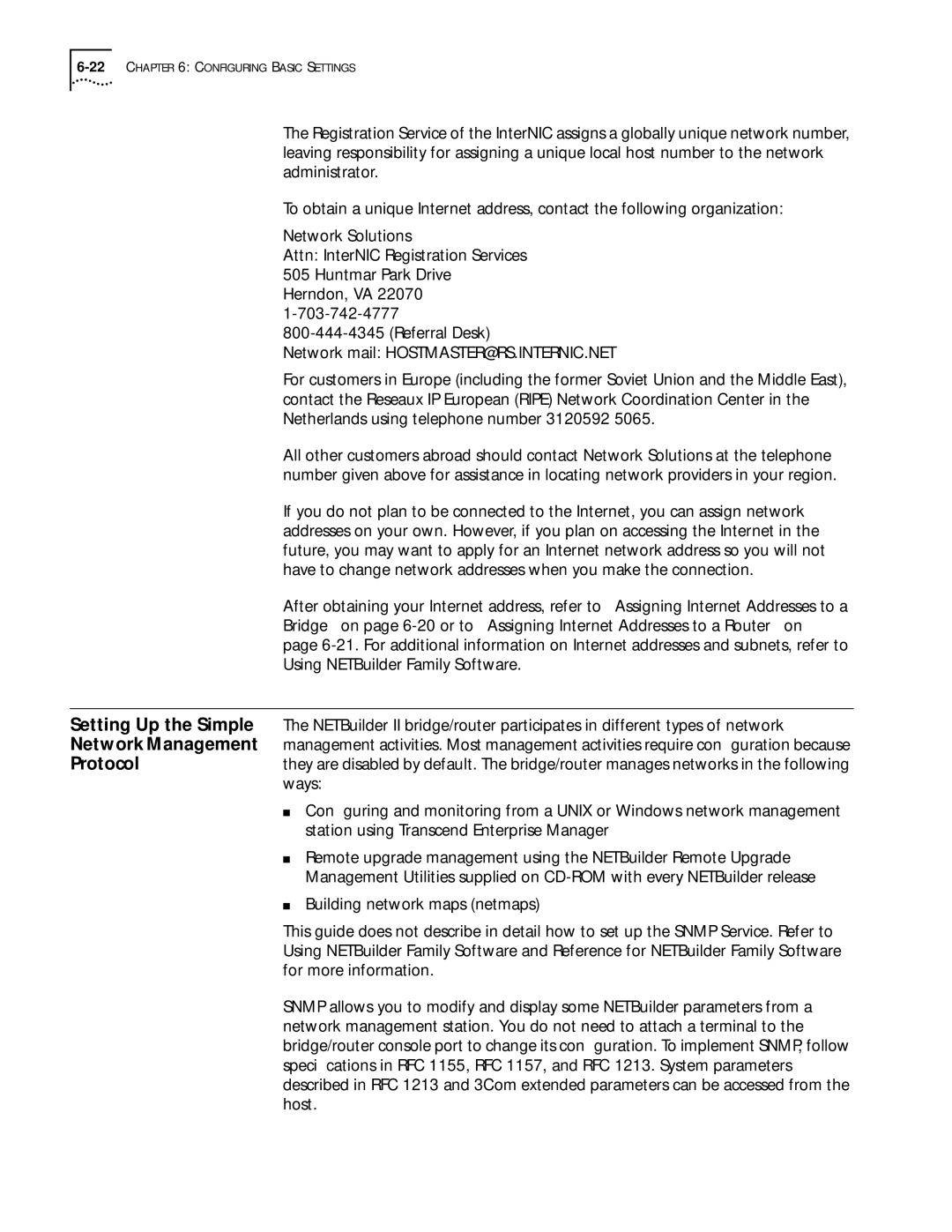 3Com 09-1324-000 manual 22CHAPTER 6 Configuring Basic Settings 