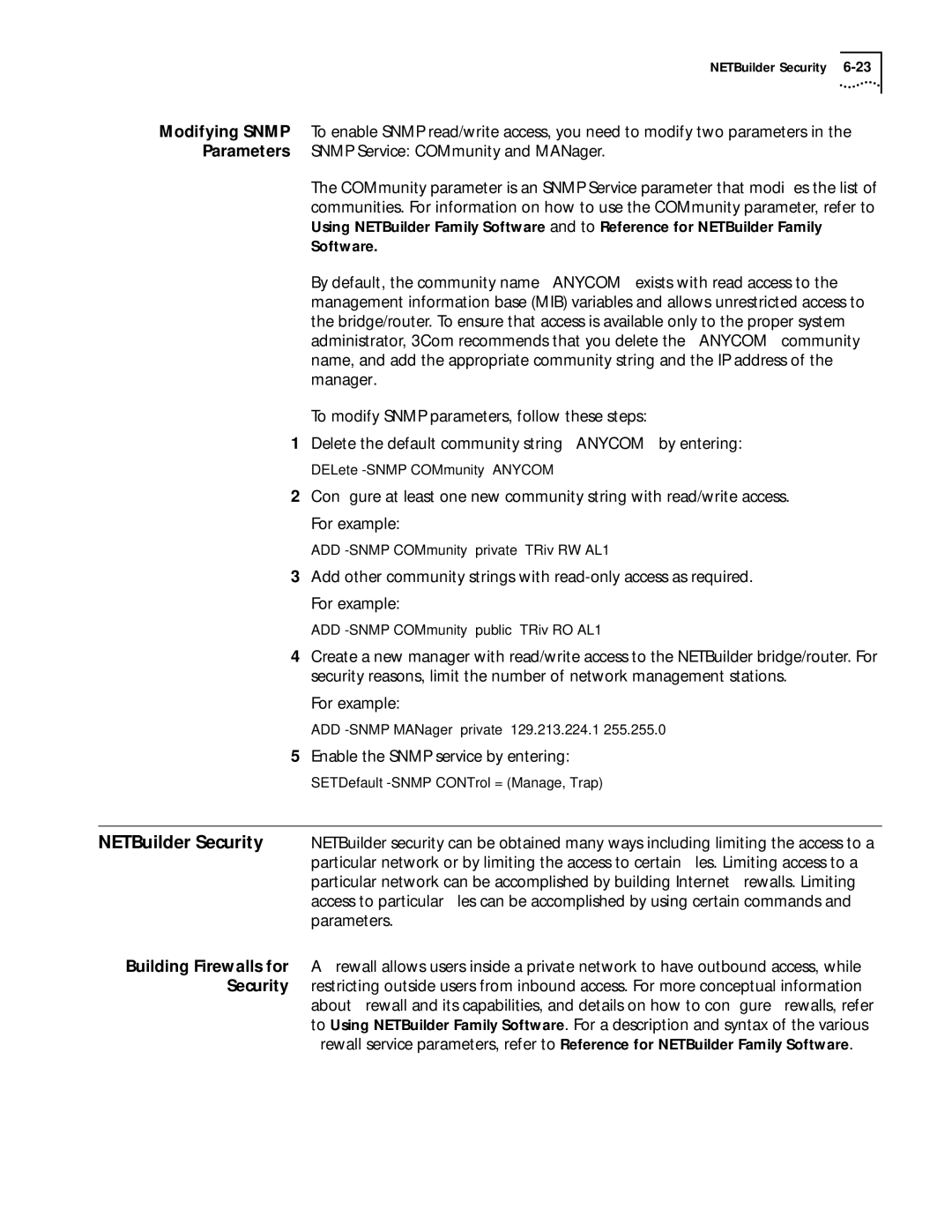 3Com 09-1324-000 manual For example, Enable the Snmp service by entering 