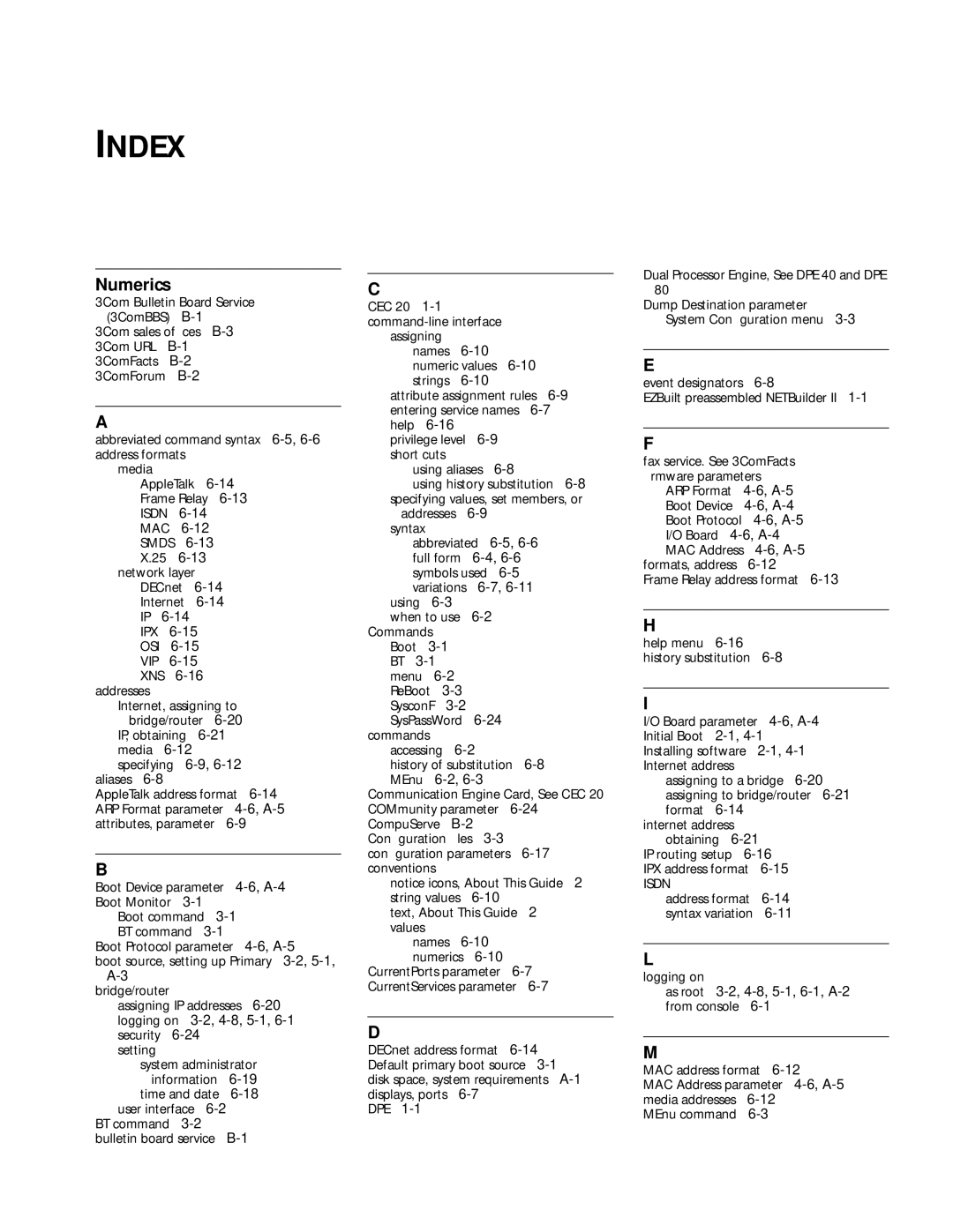 3Com 09-1324-000 manual Index, Numerics 