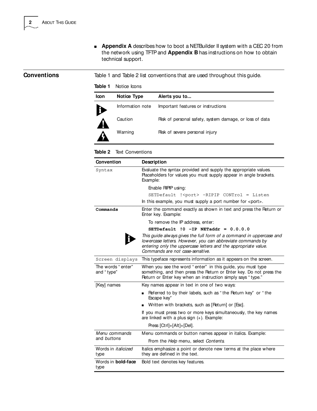 3Com 09-1324-000 manual Conventions, List conventions that are used throughout this guide, Icon Alerts you to 