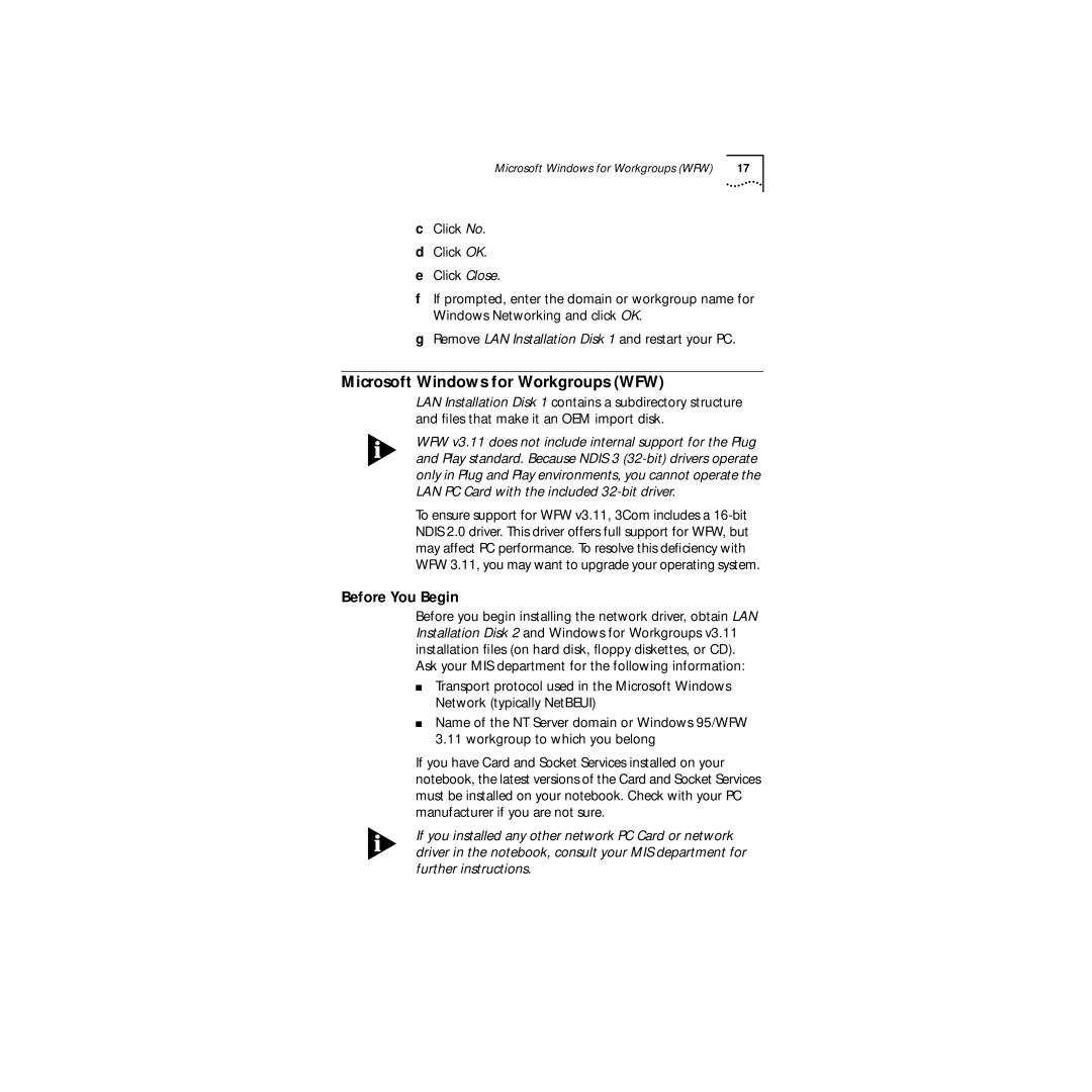 3Com 09-1457-000 manual Microsoft Windows for Workgroups WFW, Before You Begin 