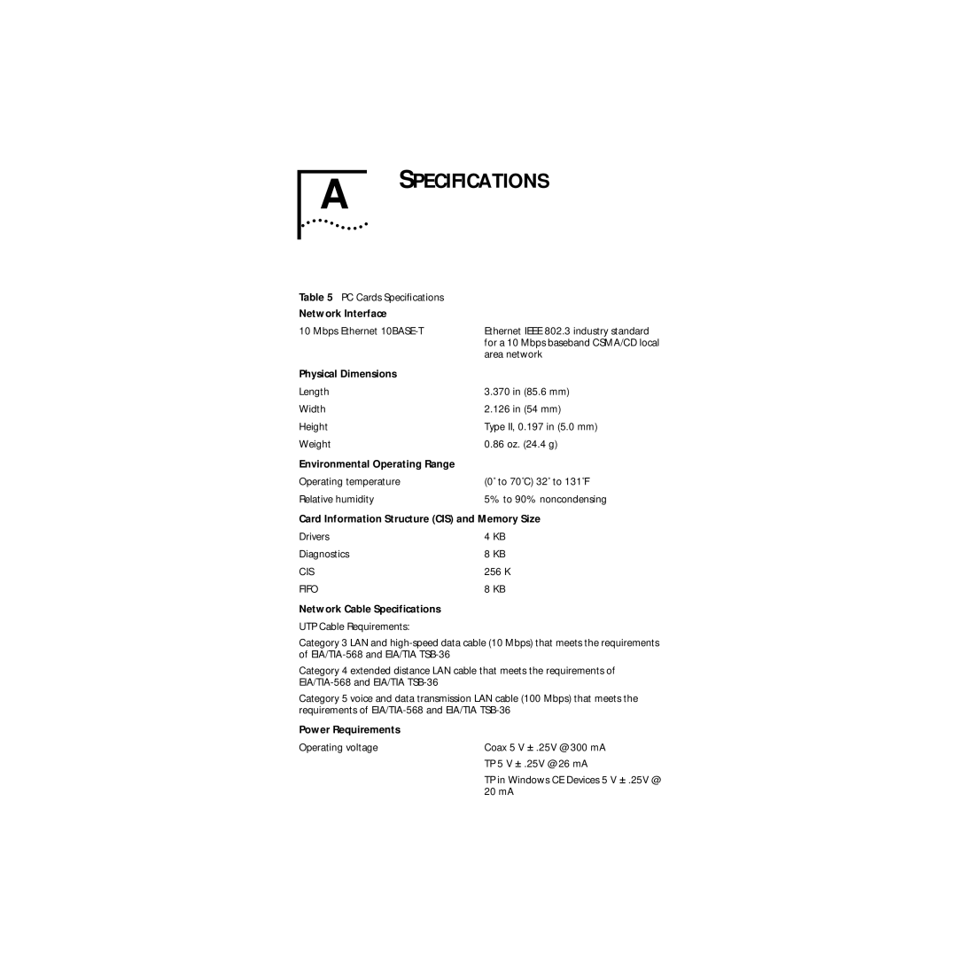 3Com 09-1457-000 manual Specifications 