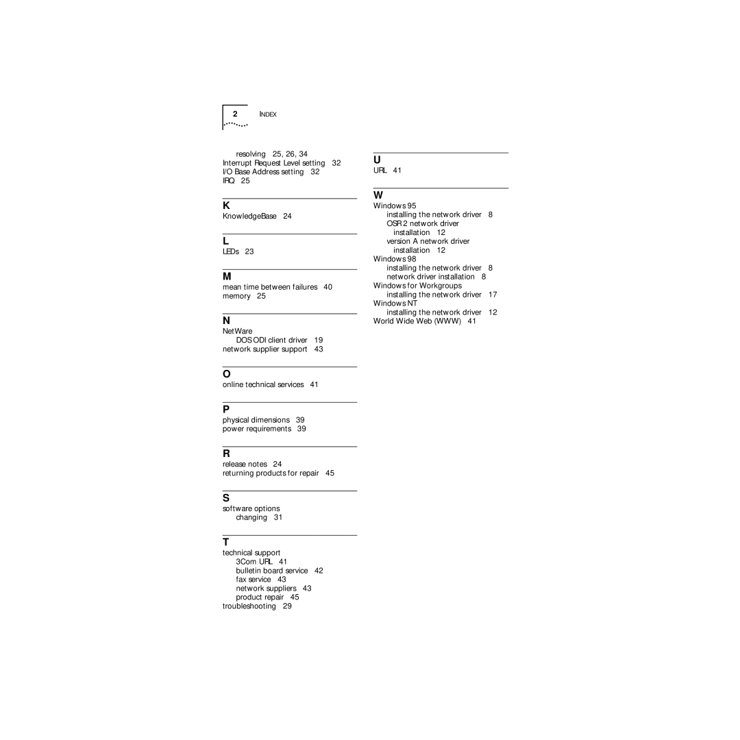 3Com 09-1457-000 manual Index 