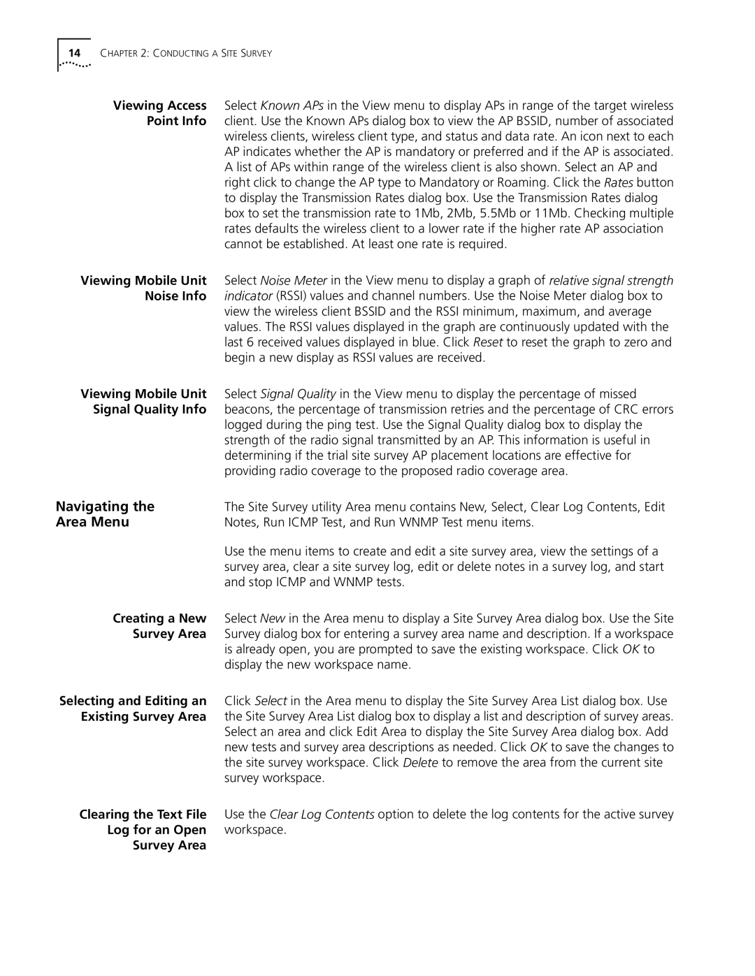 3Com 09-1765-001 manual Area Menu 