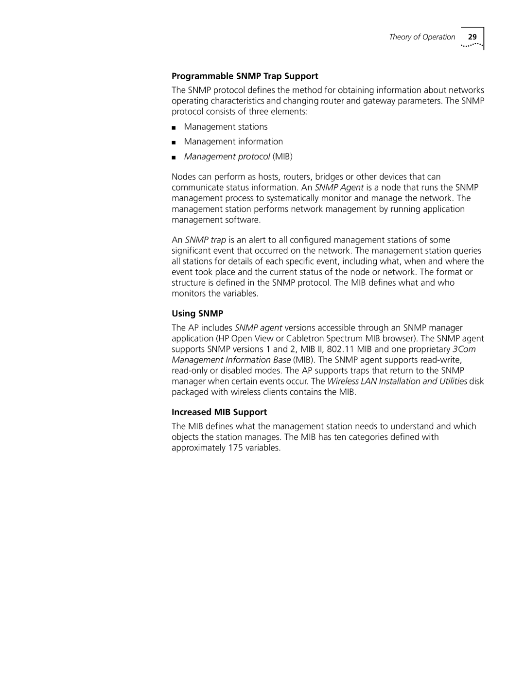 3Com 09-1765-001 manual Programmable Snmp Trap Support, Using Snmp, Increased MIB Support 