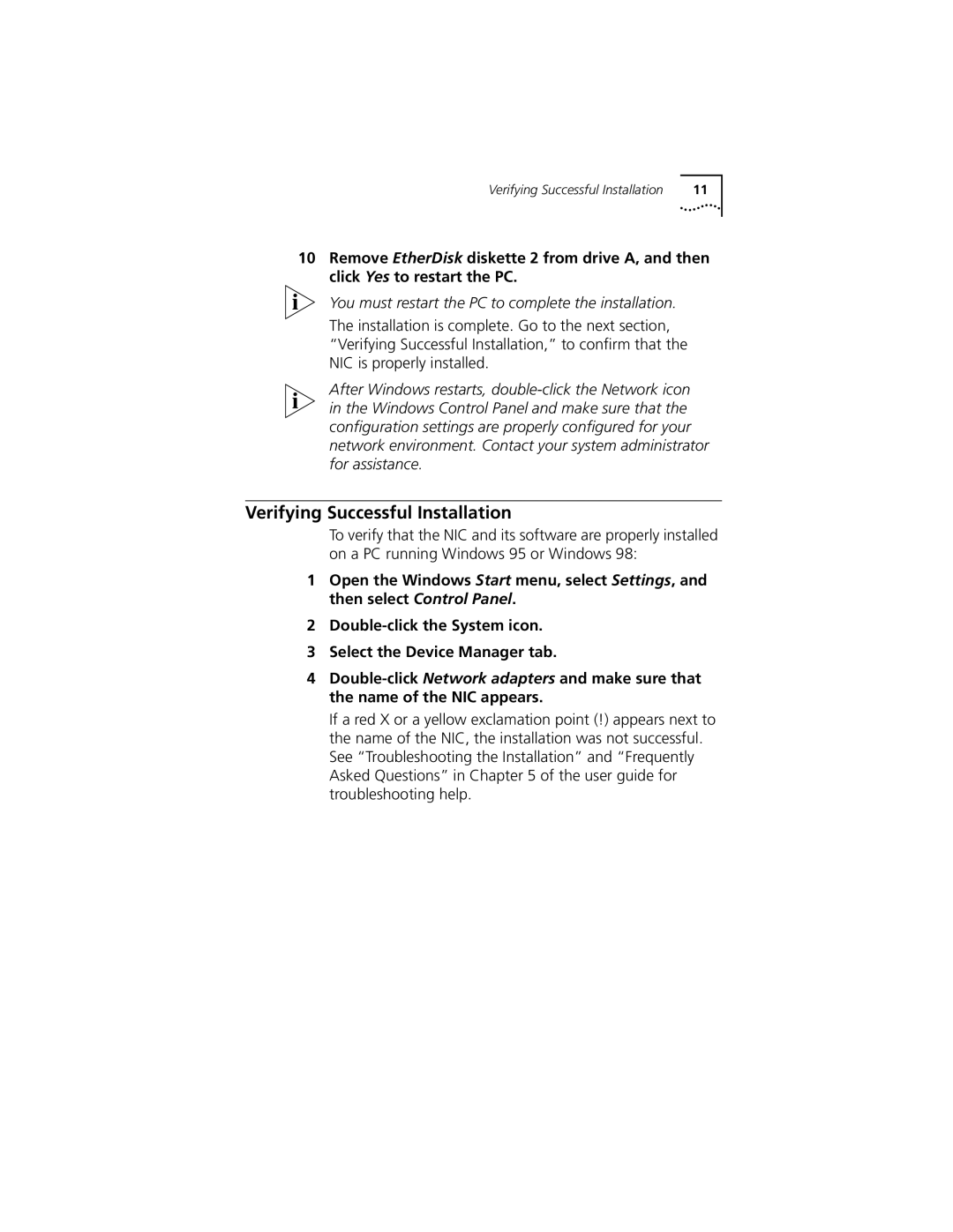 3Com 100 PCI manual Verifying Successful Installation 