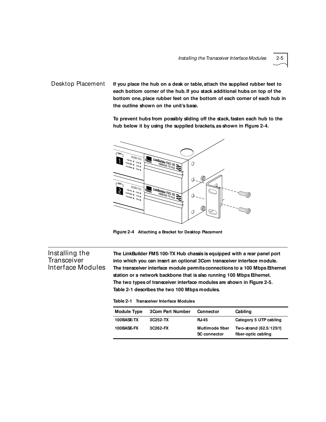 3Com 100 TX manual Installing, Transceiver, Interface Modules 