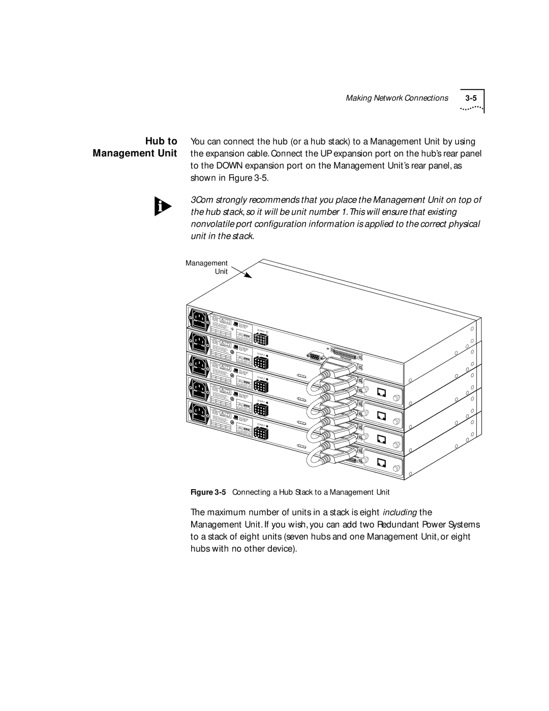 3Com 100 TX manual Connecting a Hub Stack to a Management Unit 