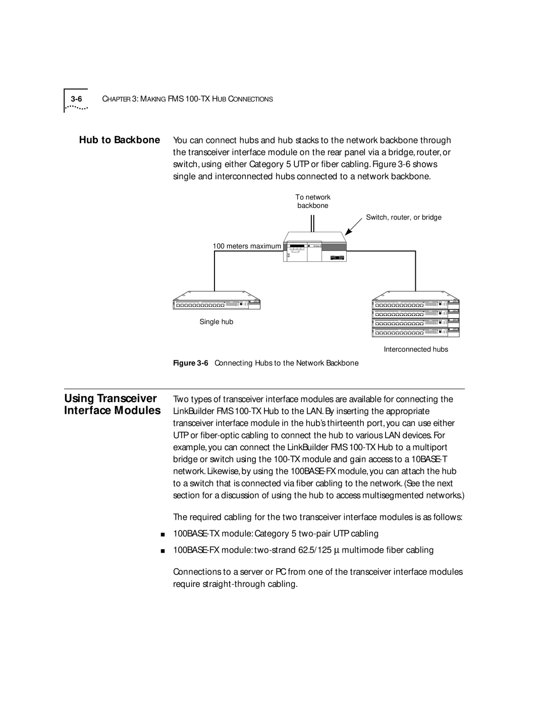 3Com 100 TX manual Connecting Hubs to the Network Backbone 