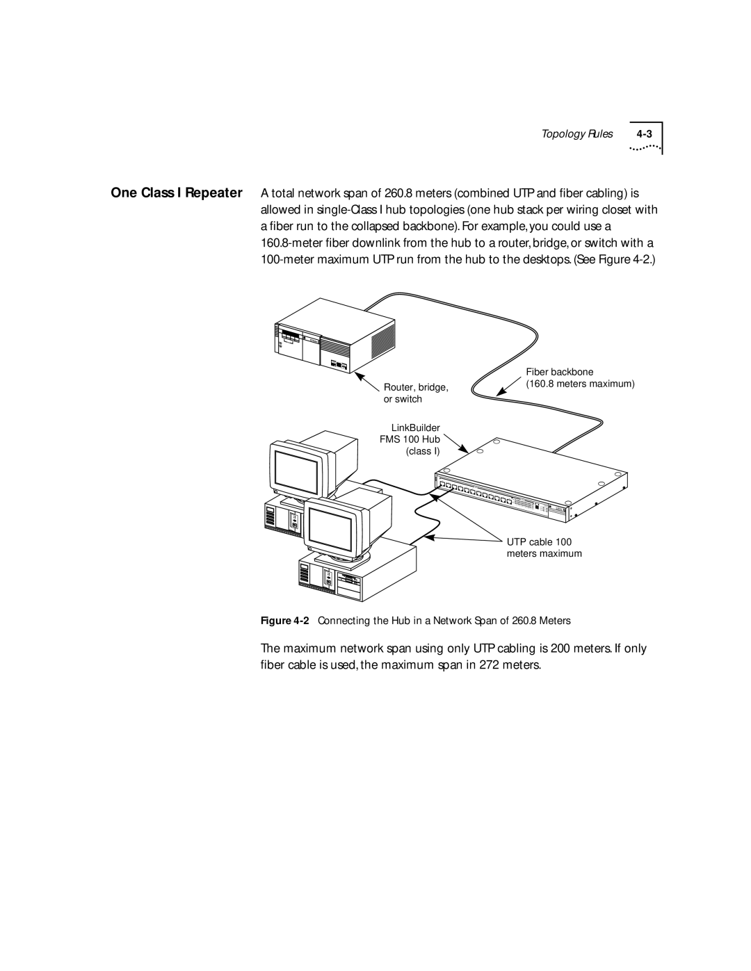 3Com 100 TX manual Connecting the Hub in a Network Span of 260.8 Meters 