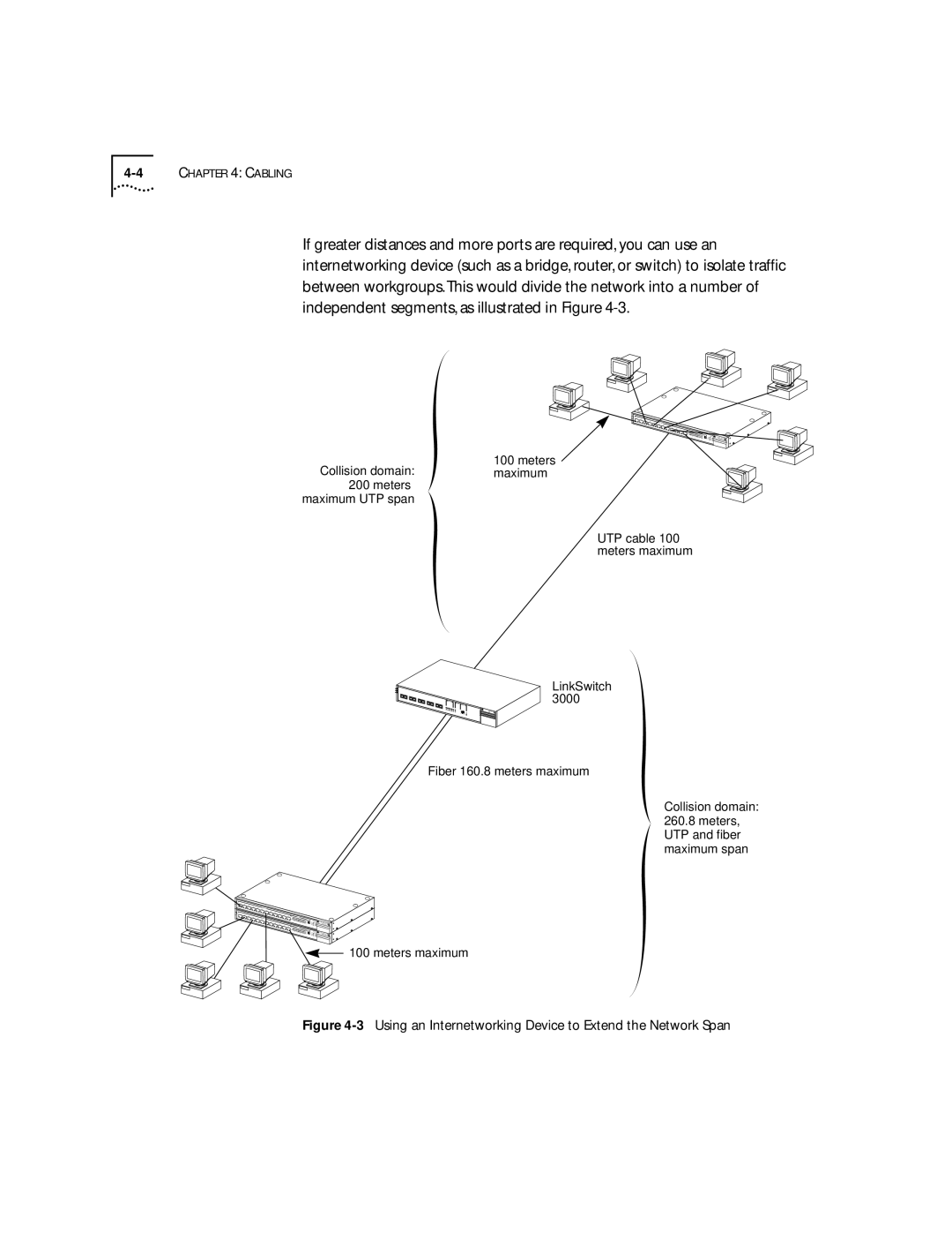 3Com 100 TX manual Using an Internetworking Device to Extend the Network Span 