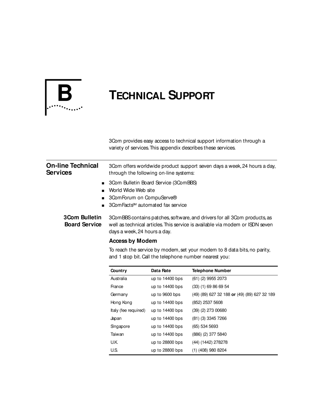 3Com 100 TX manual On-line Technical, Services 