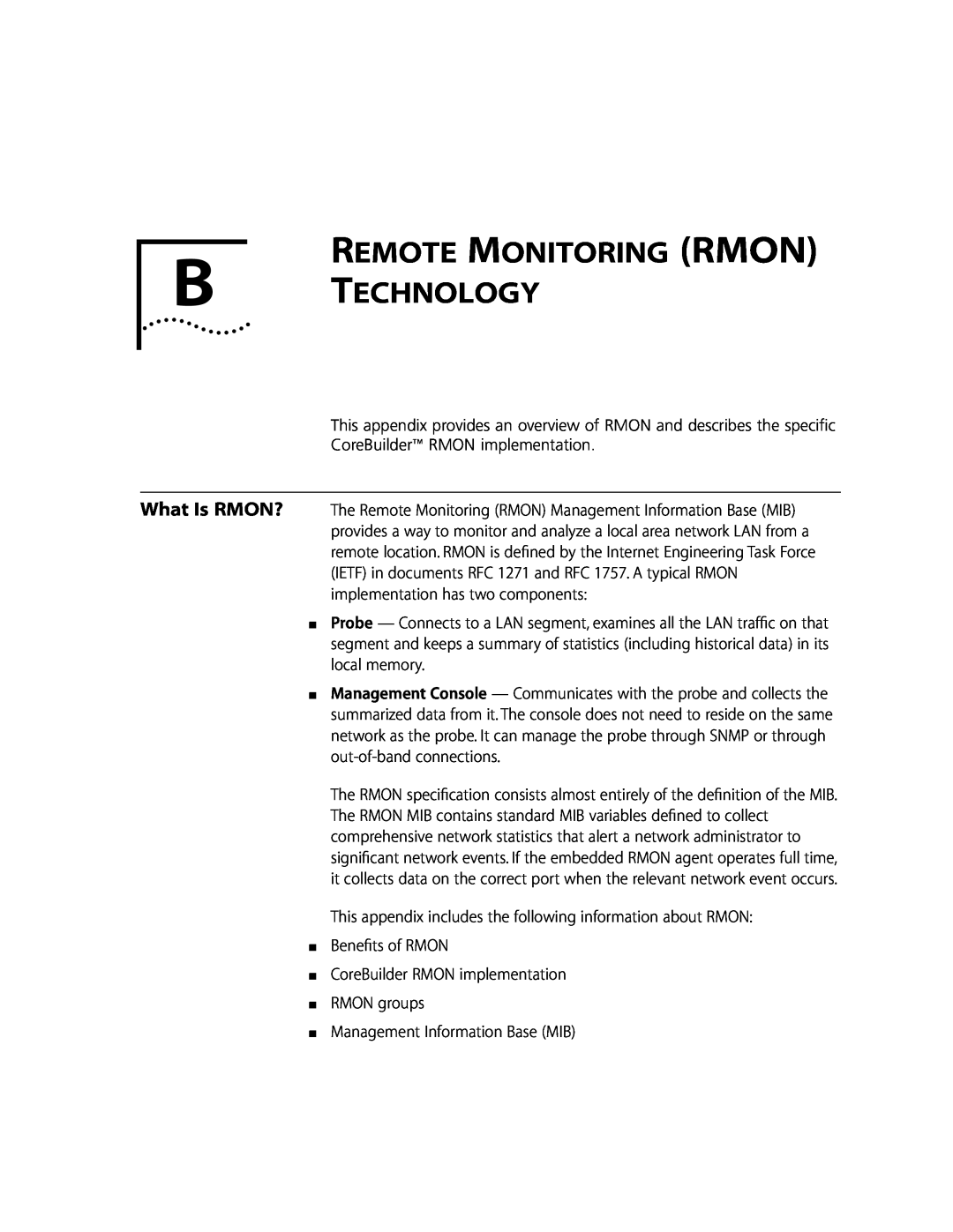 3Com 10002211 manual Remote Monitoring Rmon B Technology 