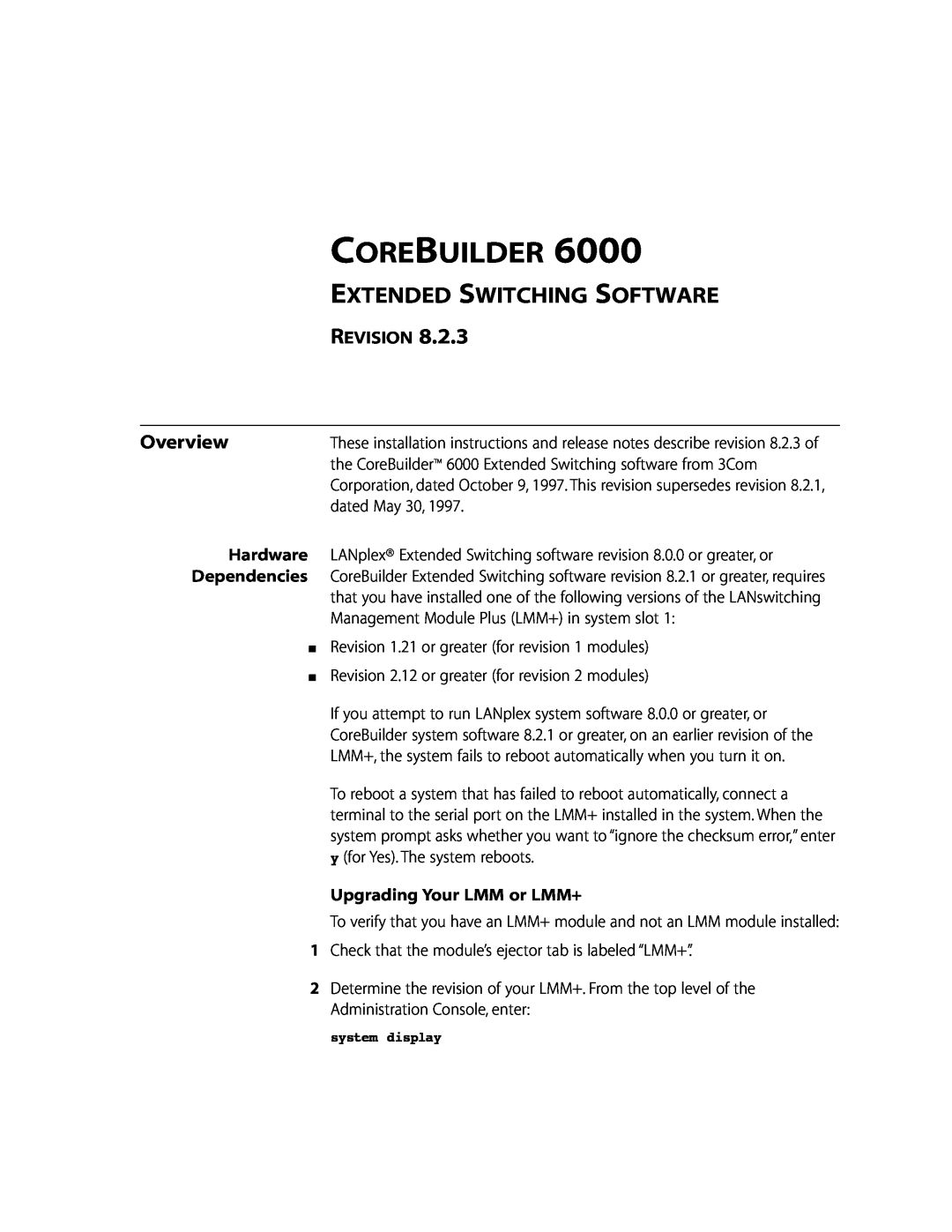 3Com 10002211 manual Corebuilder, Overview, Extended Switching Software 