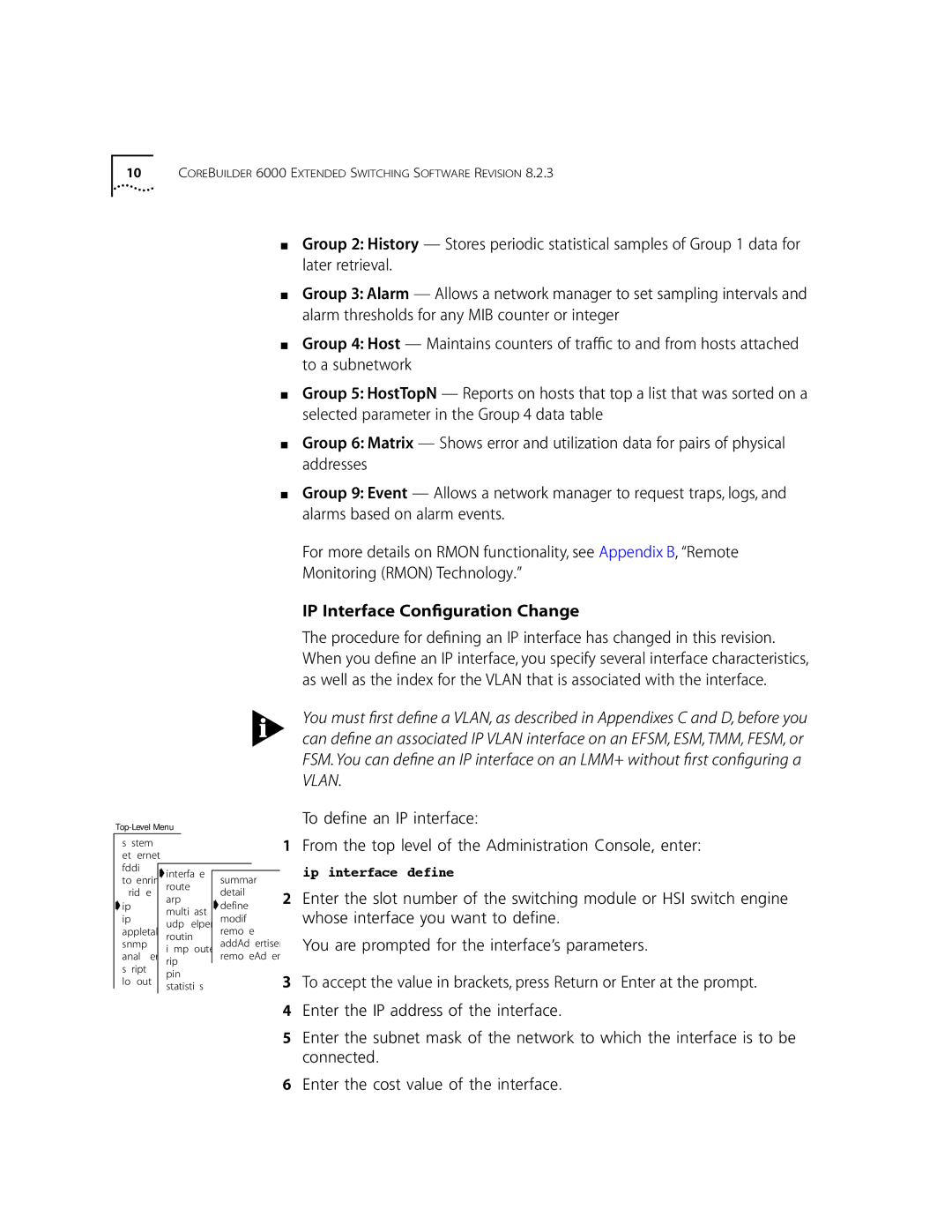 3Com 10002211 manual To deﬁne an IP interface 