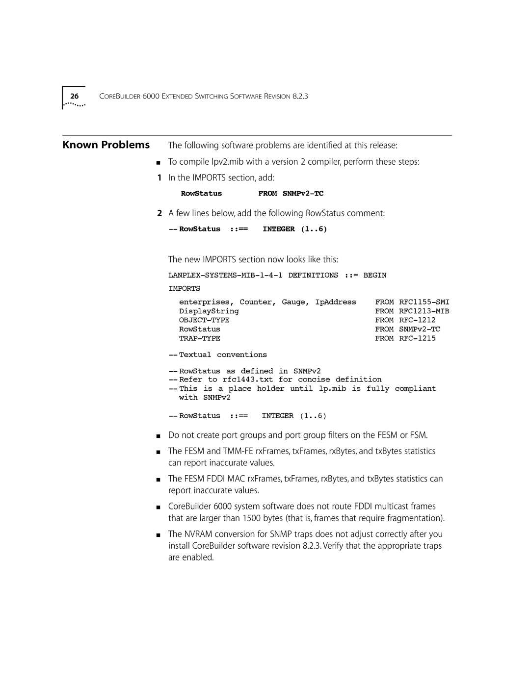 3Com 10002211 manual Known Problems, New Imports section now looks like this 