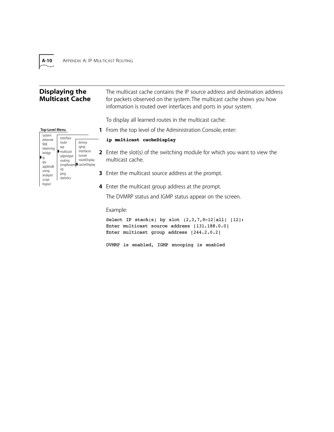 3Com 10002211 manual Displaying, Multicast Cache 