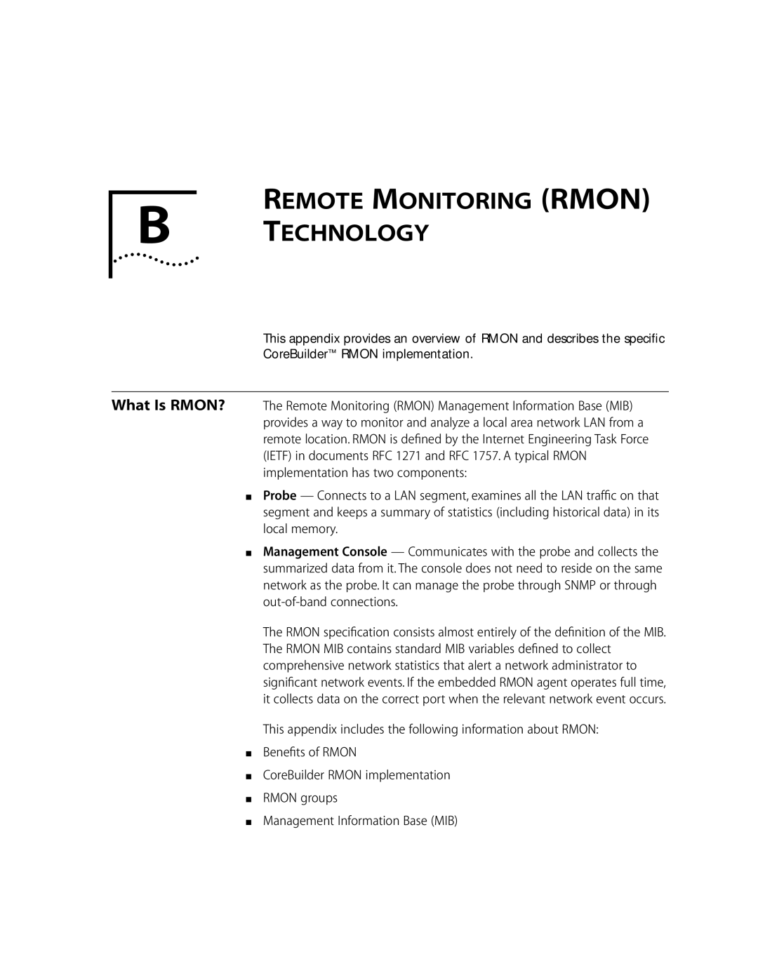 3Com 10002211 manual Remote Monitoring Rmon B Technology 