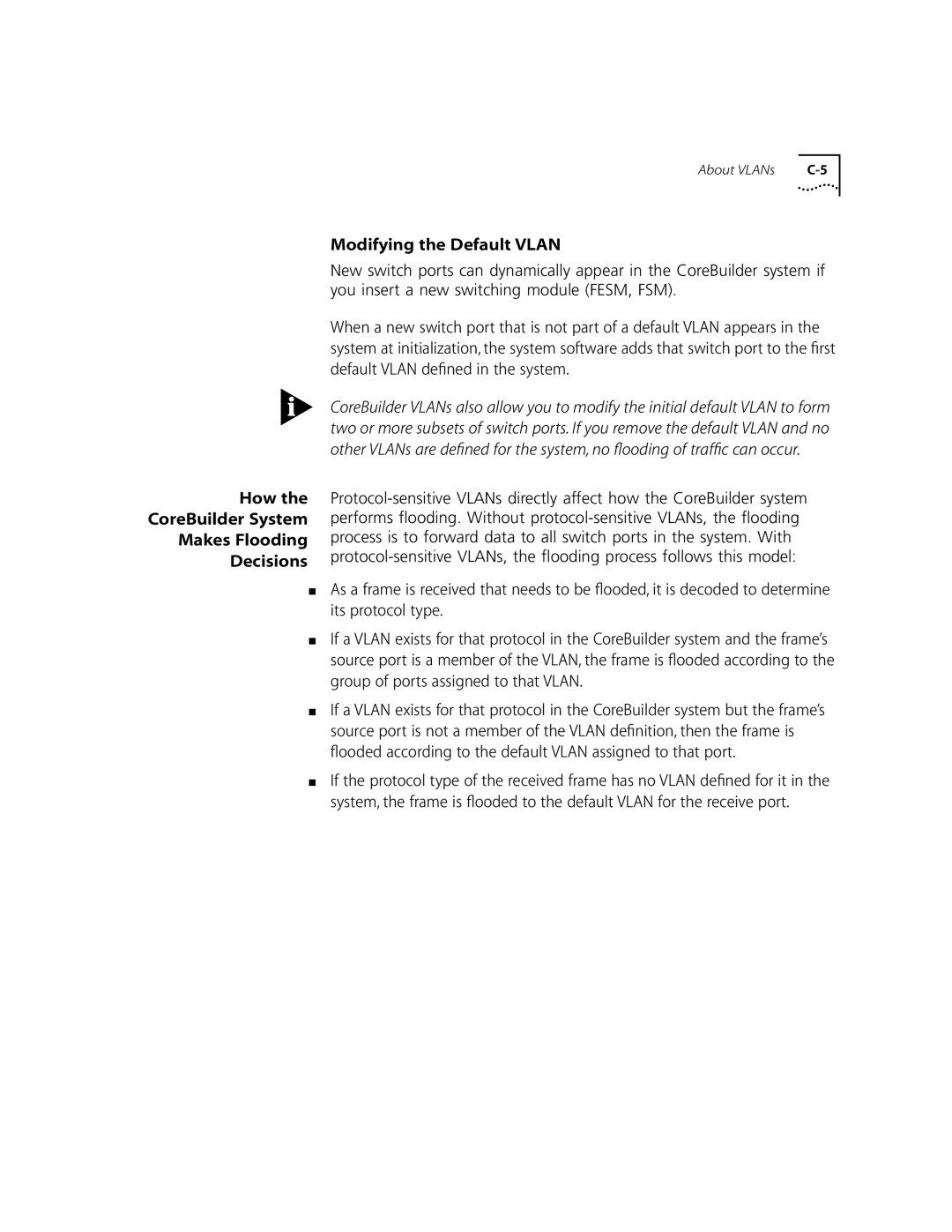 3Com 10002211 manual Modifying the Default Vlan, How CoreBuilder System Makes Flooding Decisions 