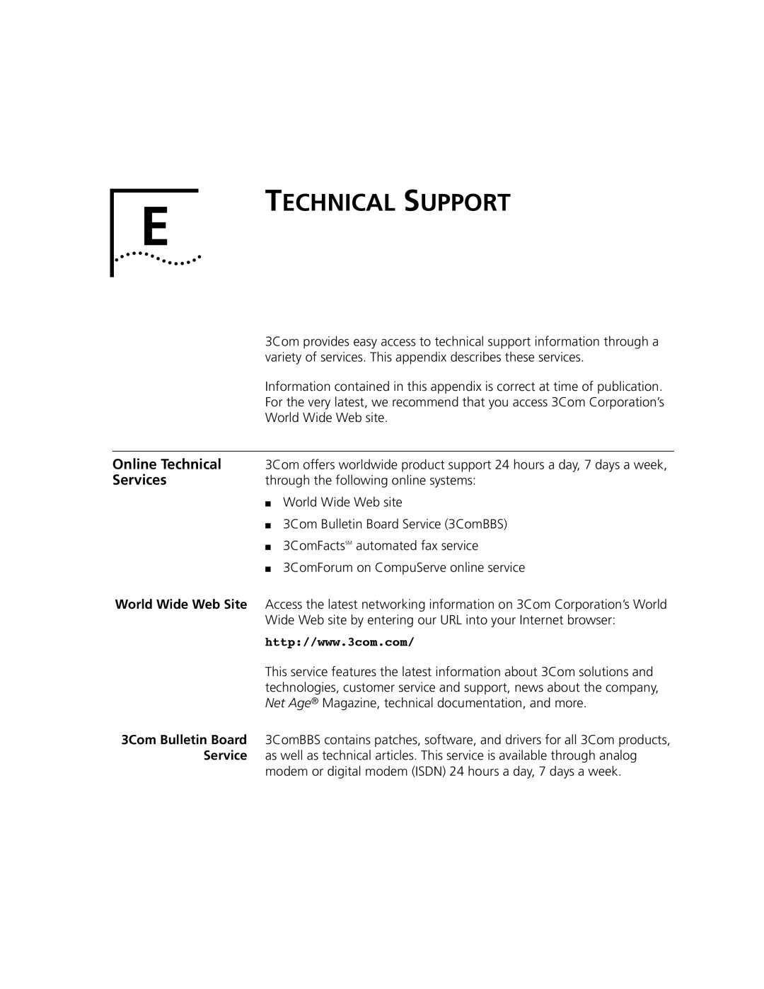 3Com 10002211 manual Technical Support 