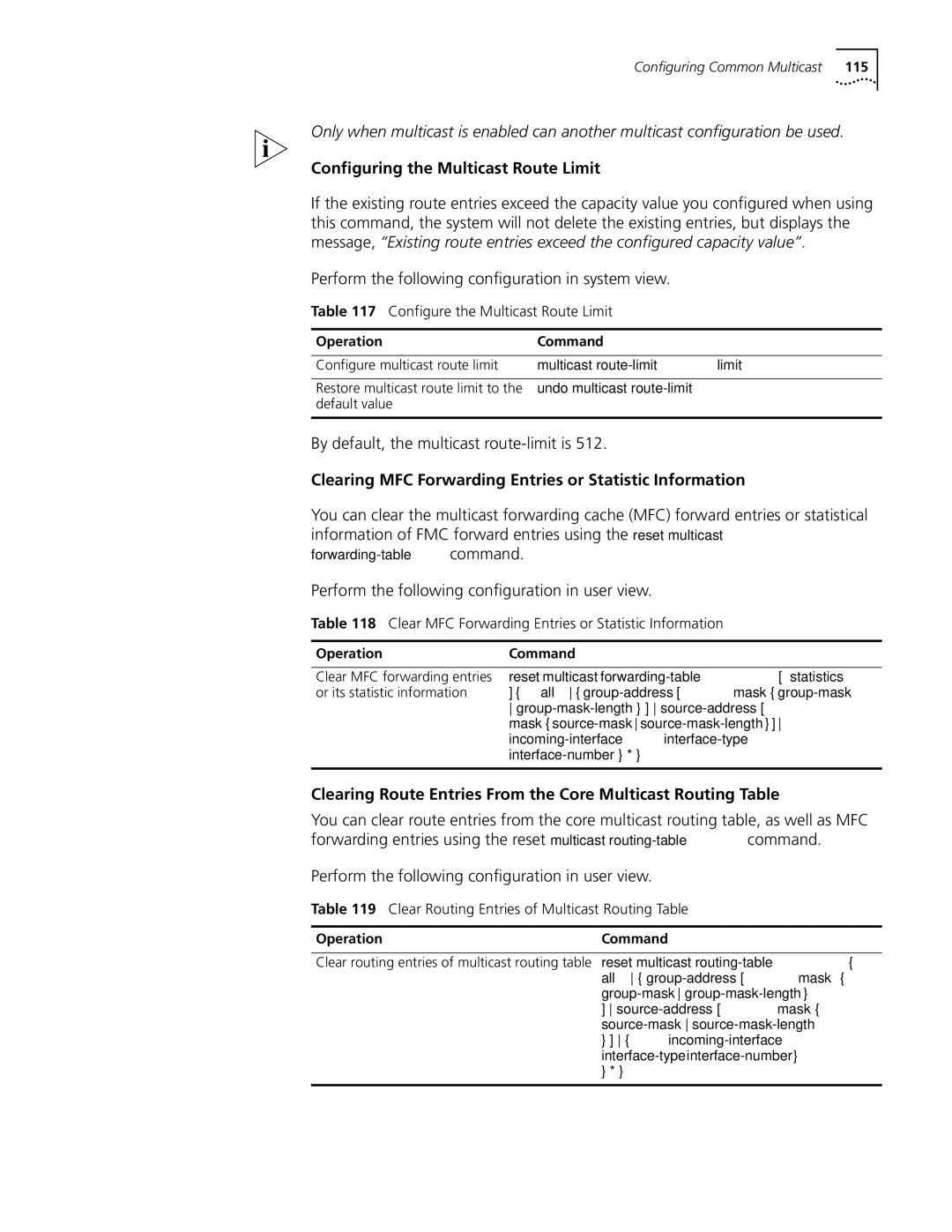 3Com 10014298 manual Configuring the Multicast Route Limit, By default, the multicast route-limit is 