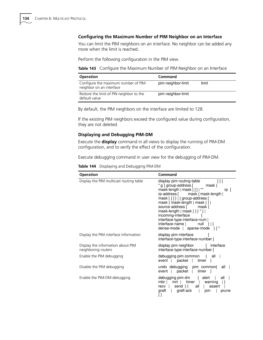 3Com 10014298 manual Displaying and Debugging PIM-DM 