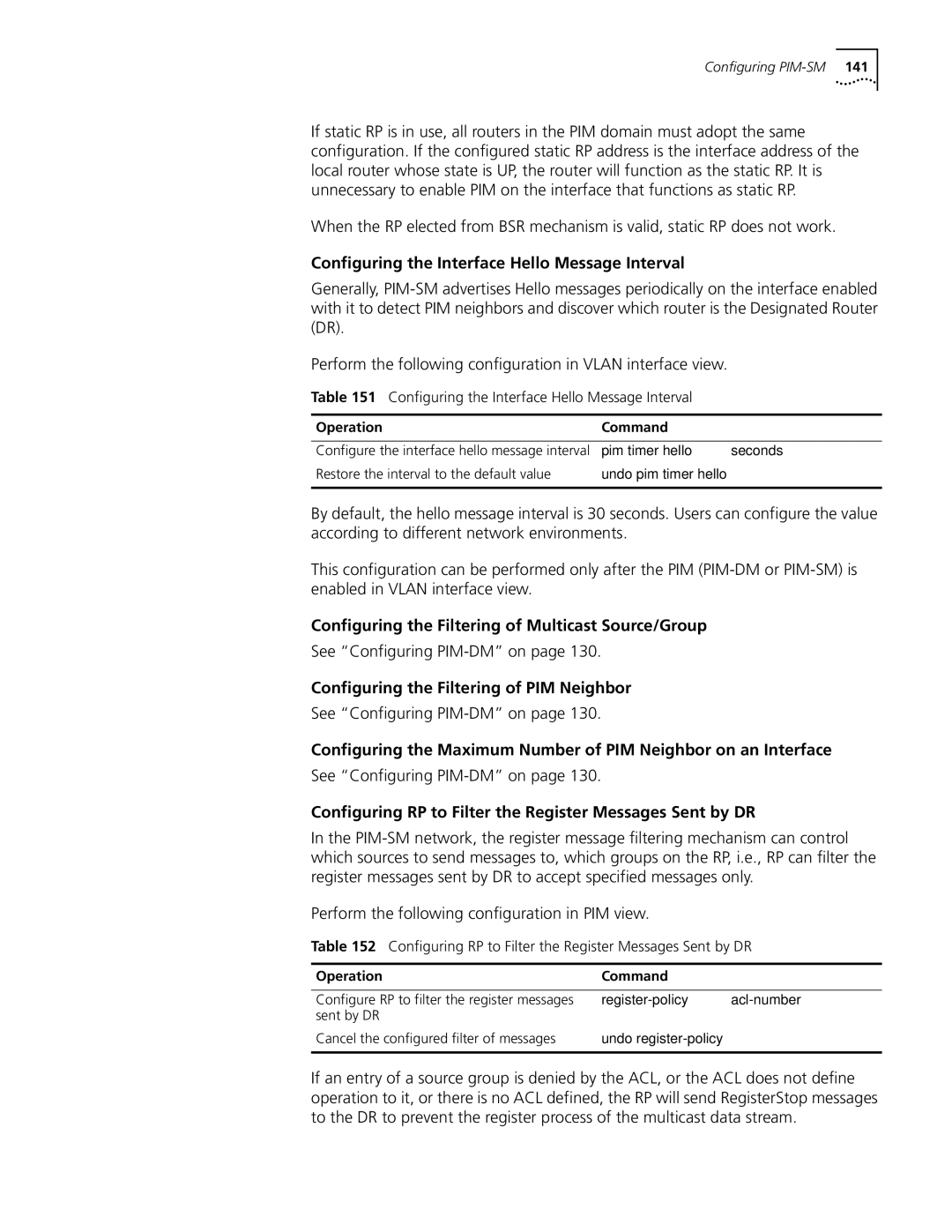 3Com 10014298 manual See Configuring PIM-DMon, Configuring the Filtering of PIM Neighbor 