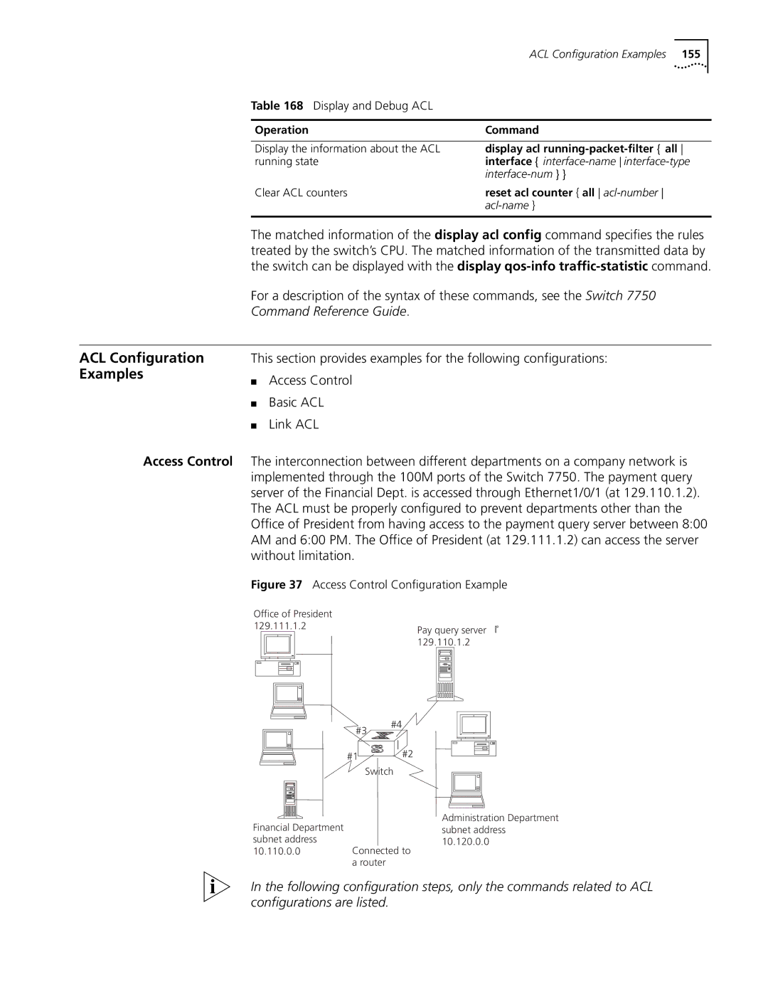 3Com 10014298 manual ACL Configuration Examples, Access Control 