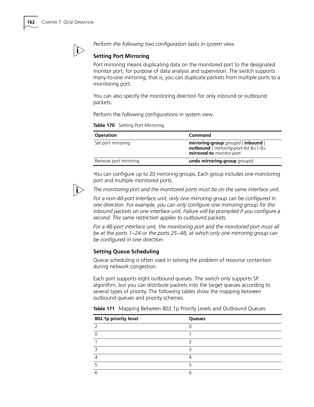 3Com 10014298 manual Setting Port Mirroring, Setting Queue Scheduling 