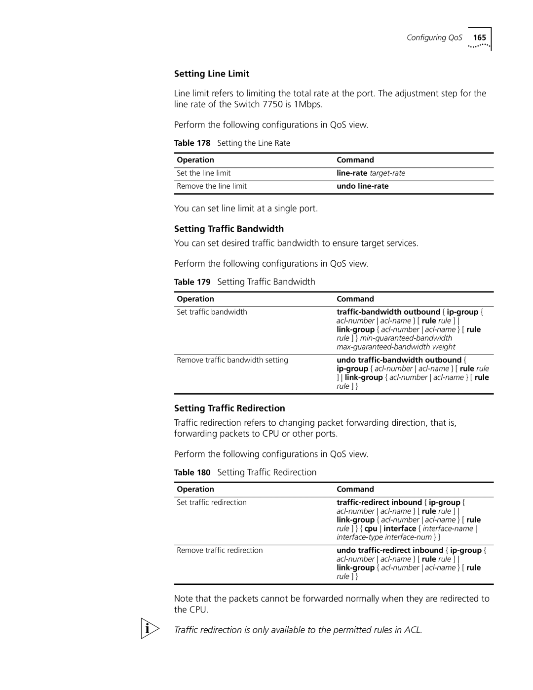 3Com 10014298 manual Setting Line Limit, You can set line limit at a single port, Setting Traffic Bandwidth 