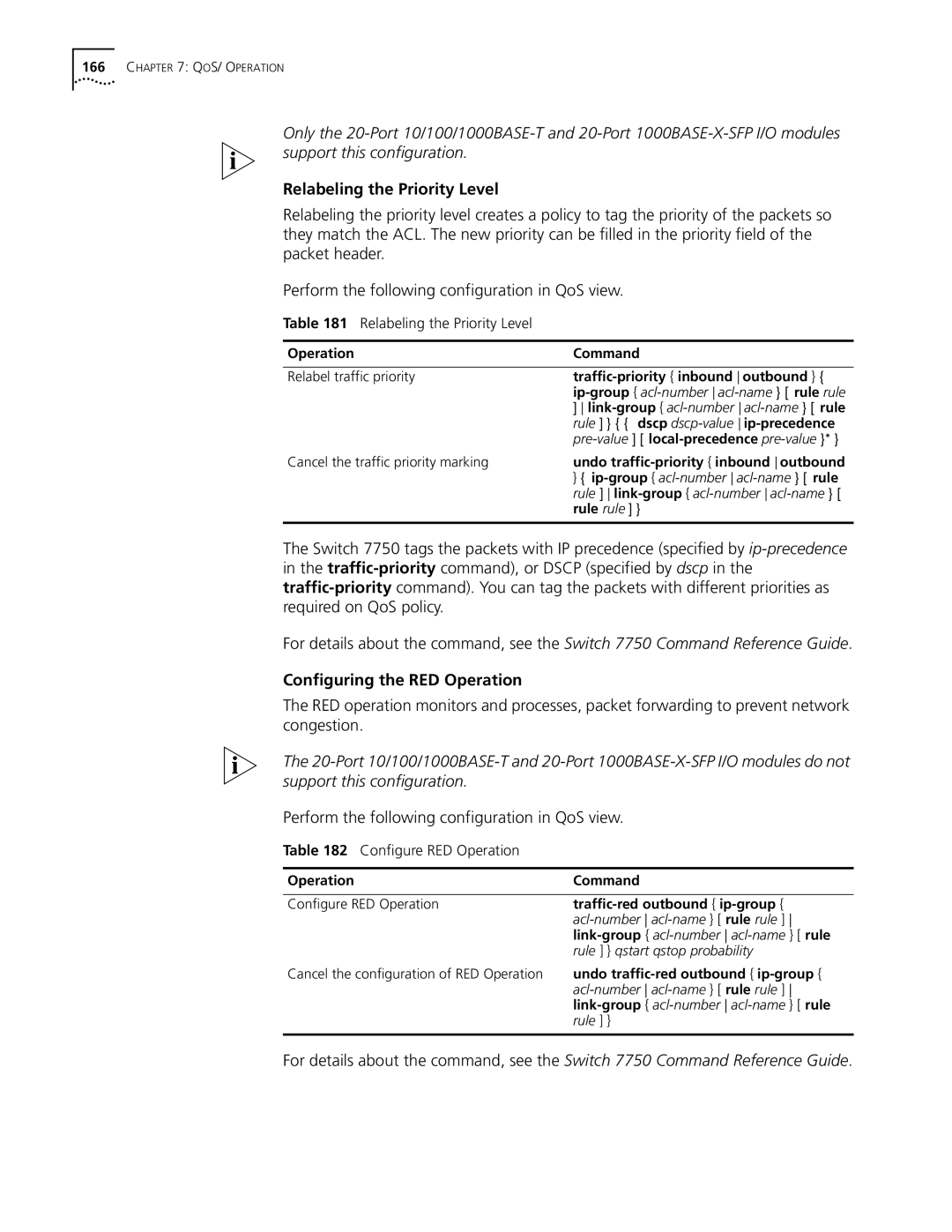 3Com 10014298 manual Relabeling the Priority Level, Configuring the RED Operation, Configure RED Operation 