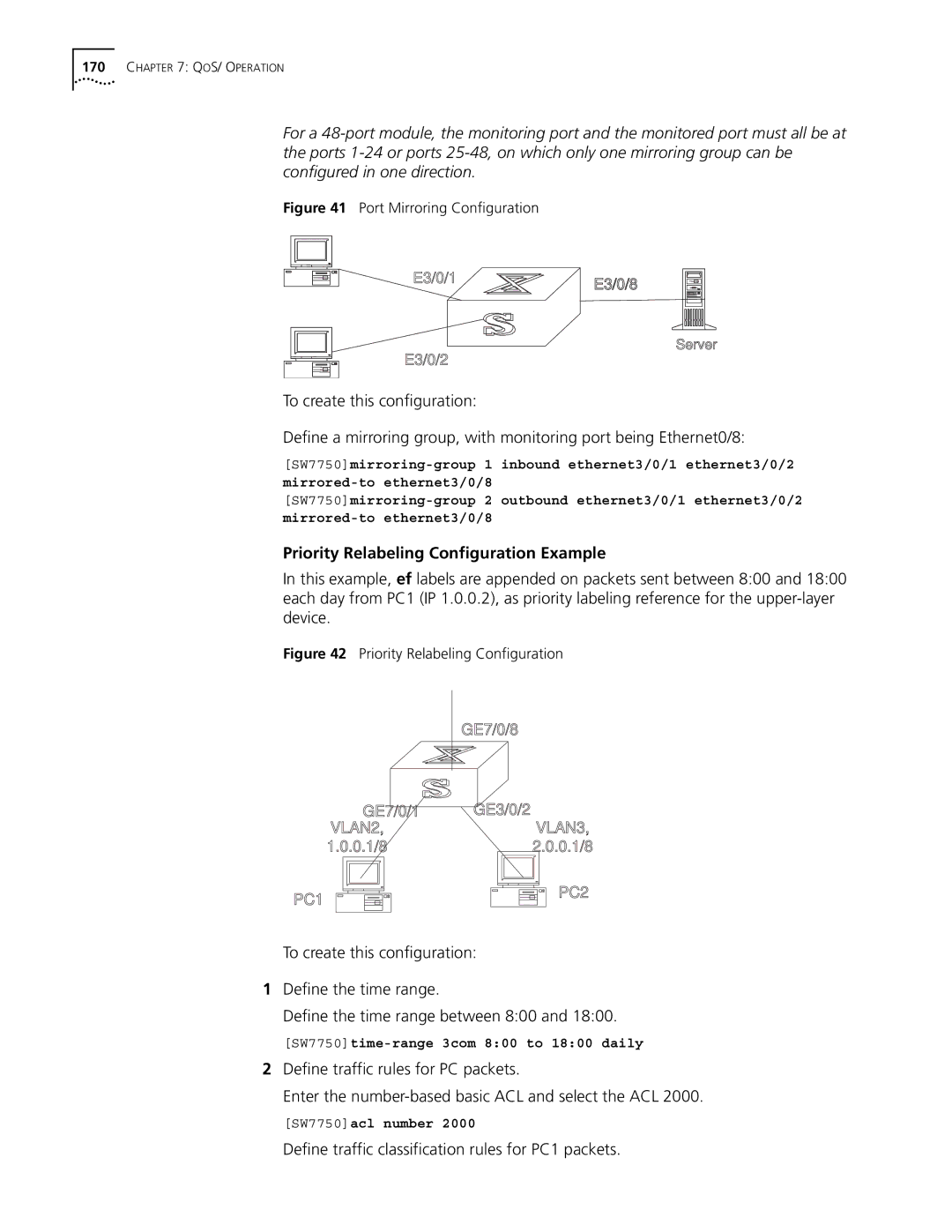 3Com 10014298 manual Priority Relabeling Configuration Example, Define traffic classification rules for PC1 packets 