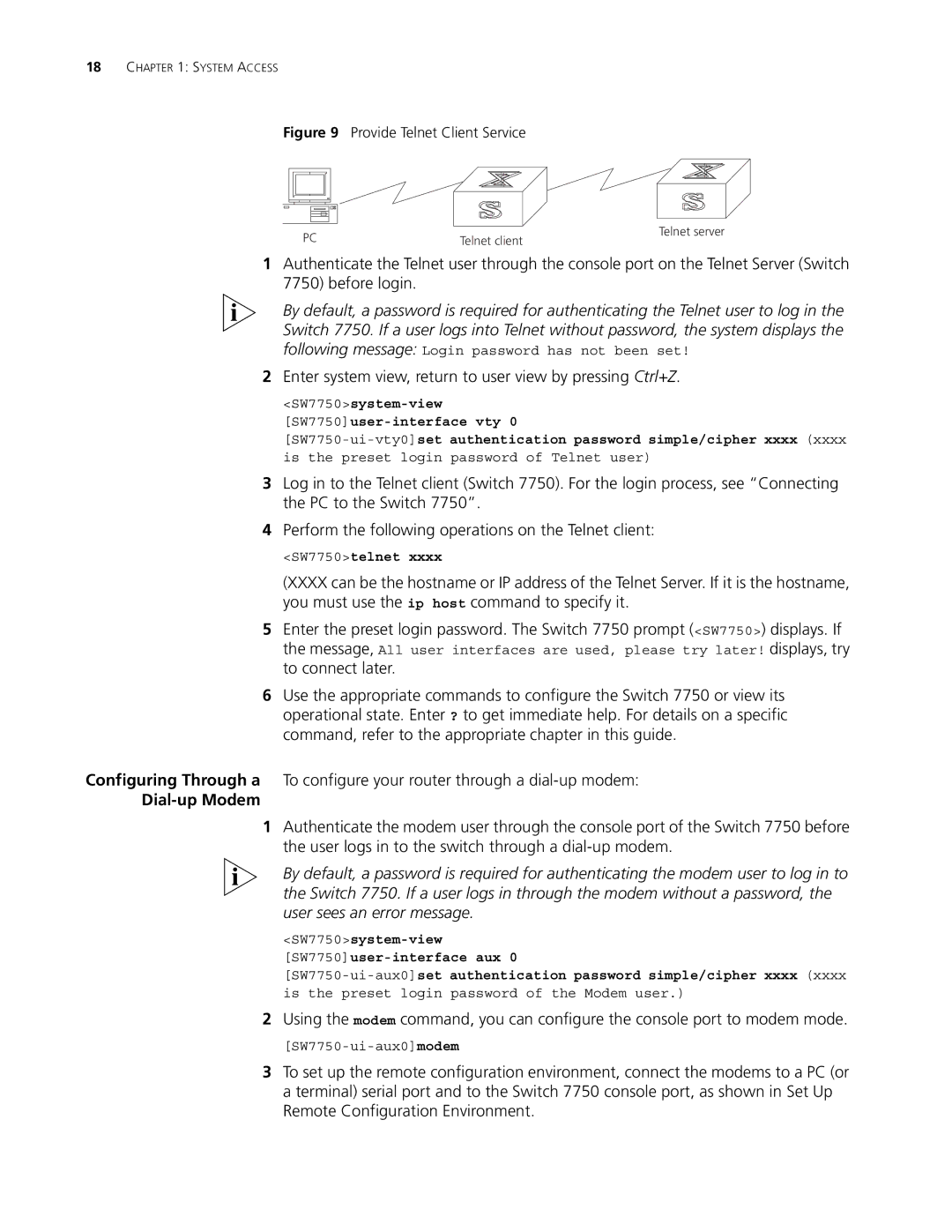 3Com 10014298 manual Dial-up Modem, SW7750telnet 