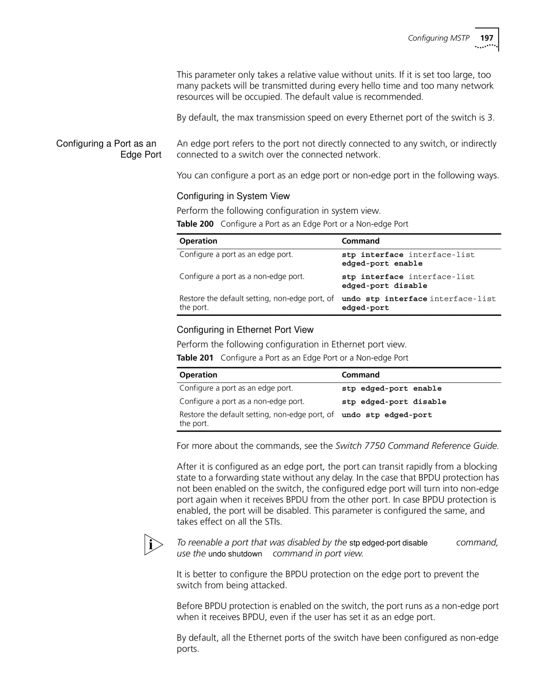 3Com 10014298 manual Configure a Port as an Edge Port or a Non-edge Port 