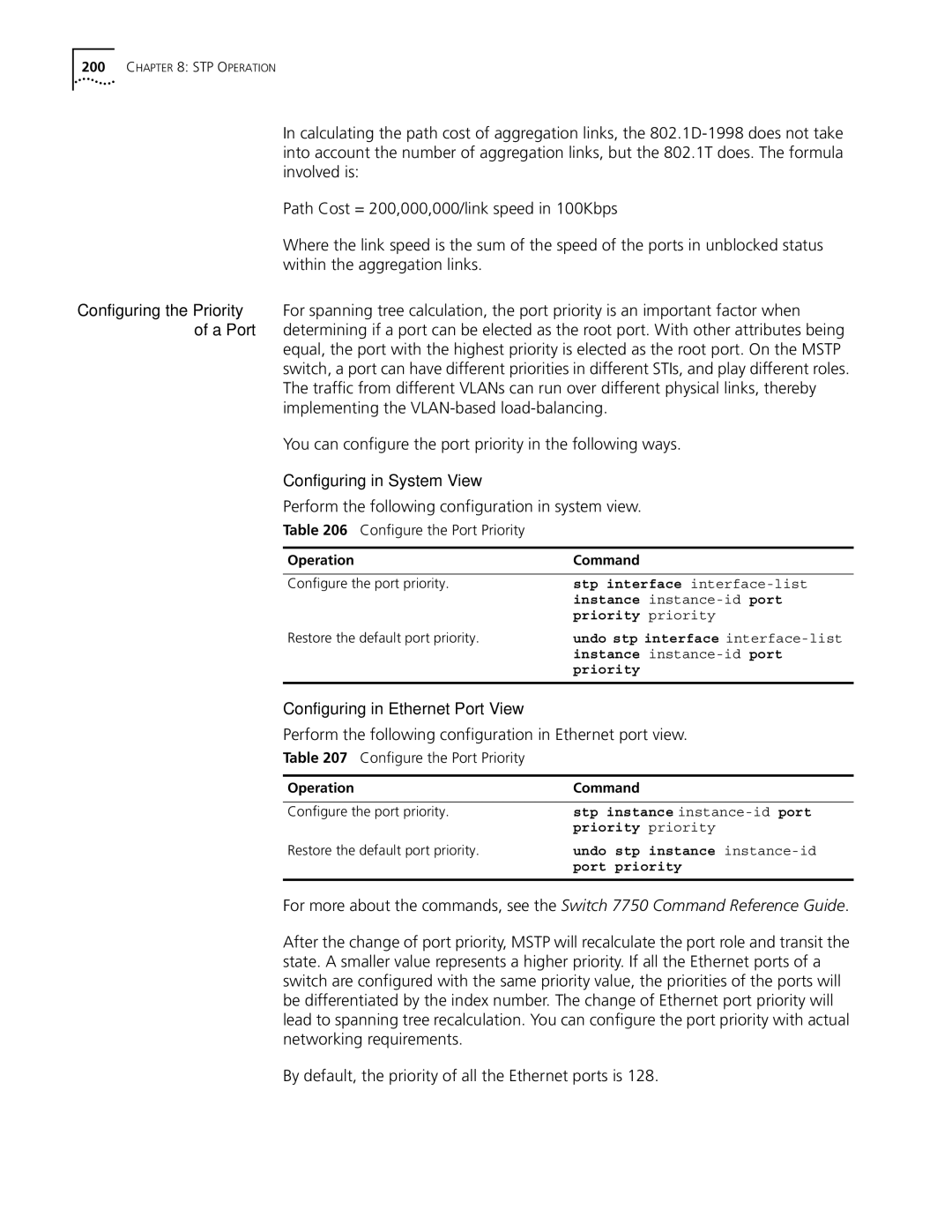 3Com 10014298 Configure the Port Priority, Instance instance-id port, Priority priority, Stp instance instance-idport 