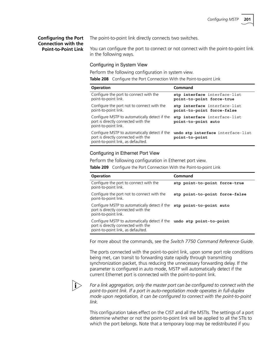 3Com 10014298 manual Configuring the Port Connection with Point-to-Point Link 