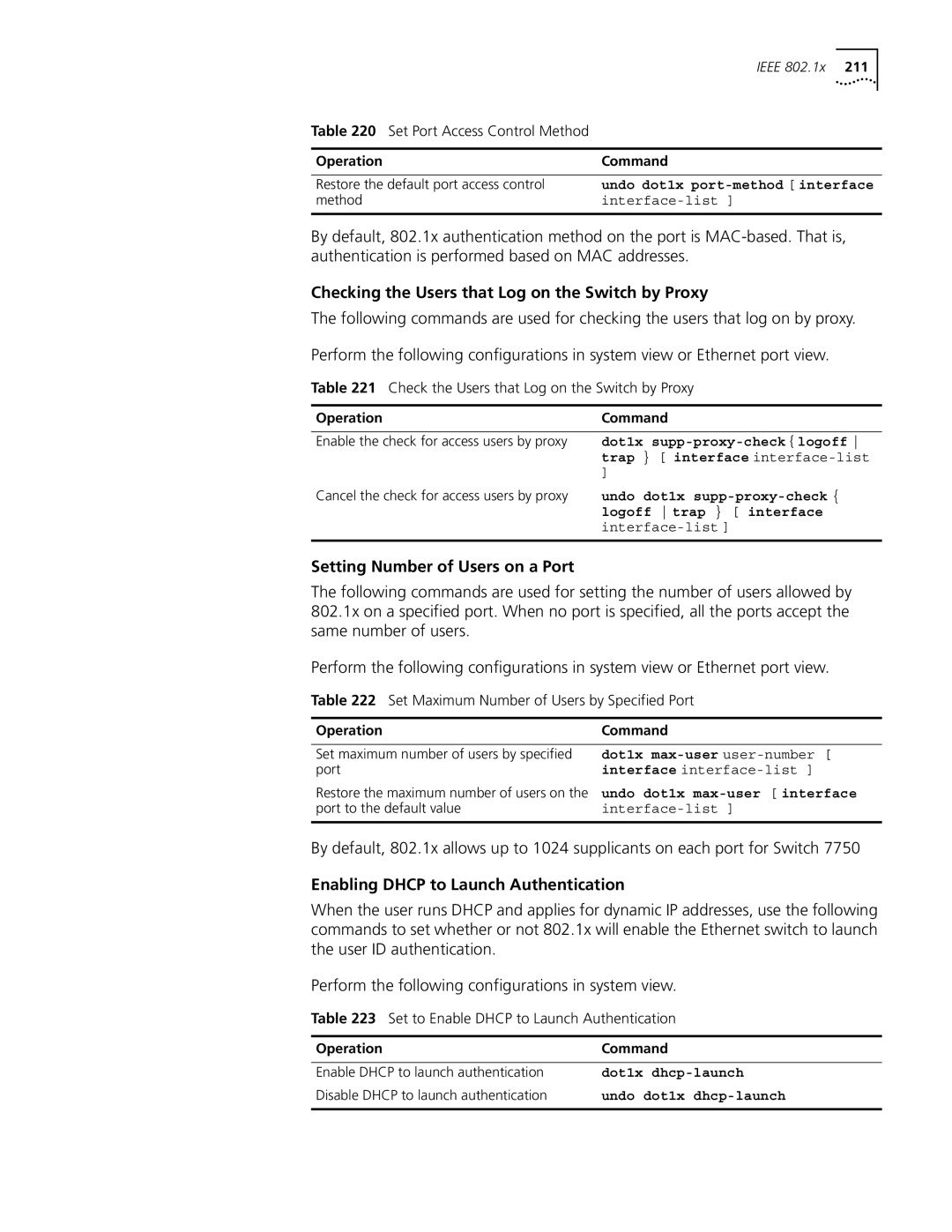 3Com 10014298 manual Checking the Users that Log on the Switch by Proxy, Setting Number of Users on a Port 