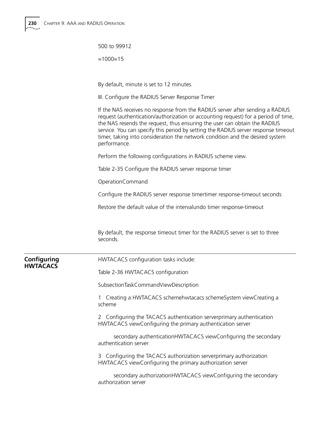 3Com 10014298 manual 500 to, =1000=15, III. Configure the Radius Server Response Timer, Performance, Seconds, Scheme 