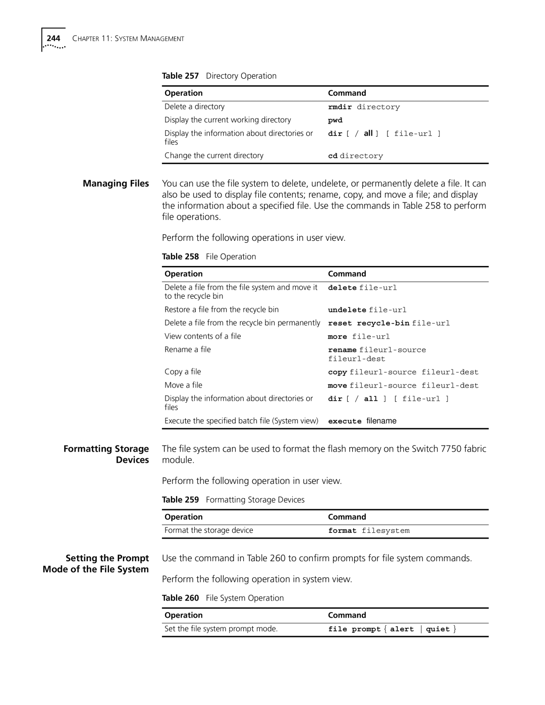 3Com 10014298 manual Mode of the File System, Perform the following operation in system view, File Operation 