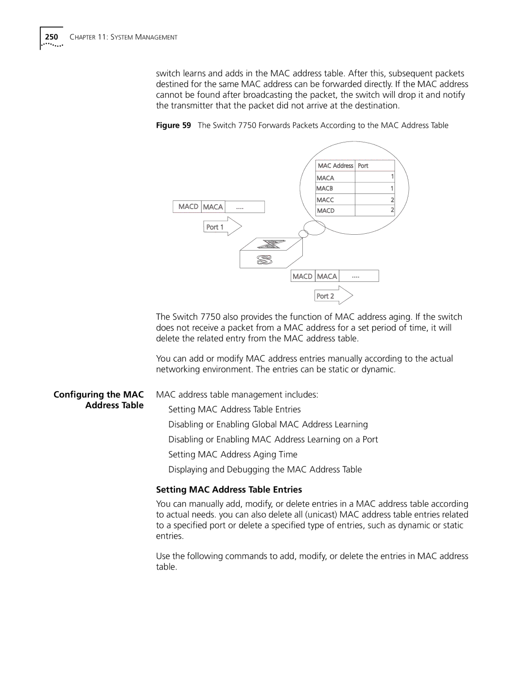 3Com 10014298 manual Setting MAC Address Table Entries 