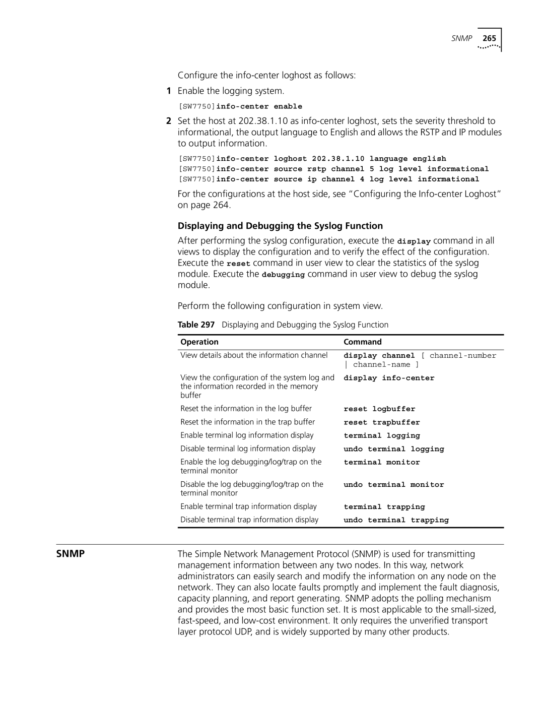 3Com 10014298 manual Displaying and Debugging the Syslog Function 