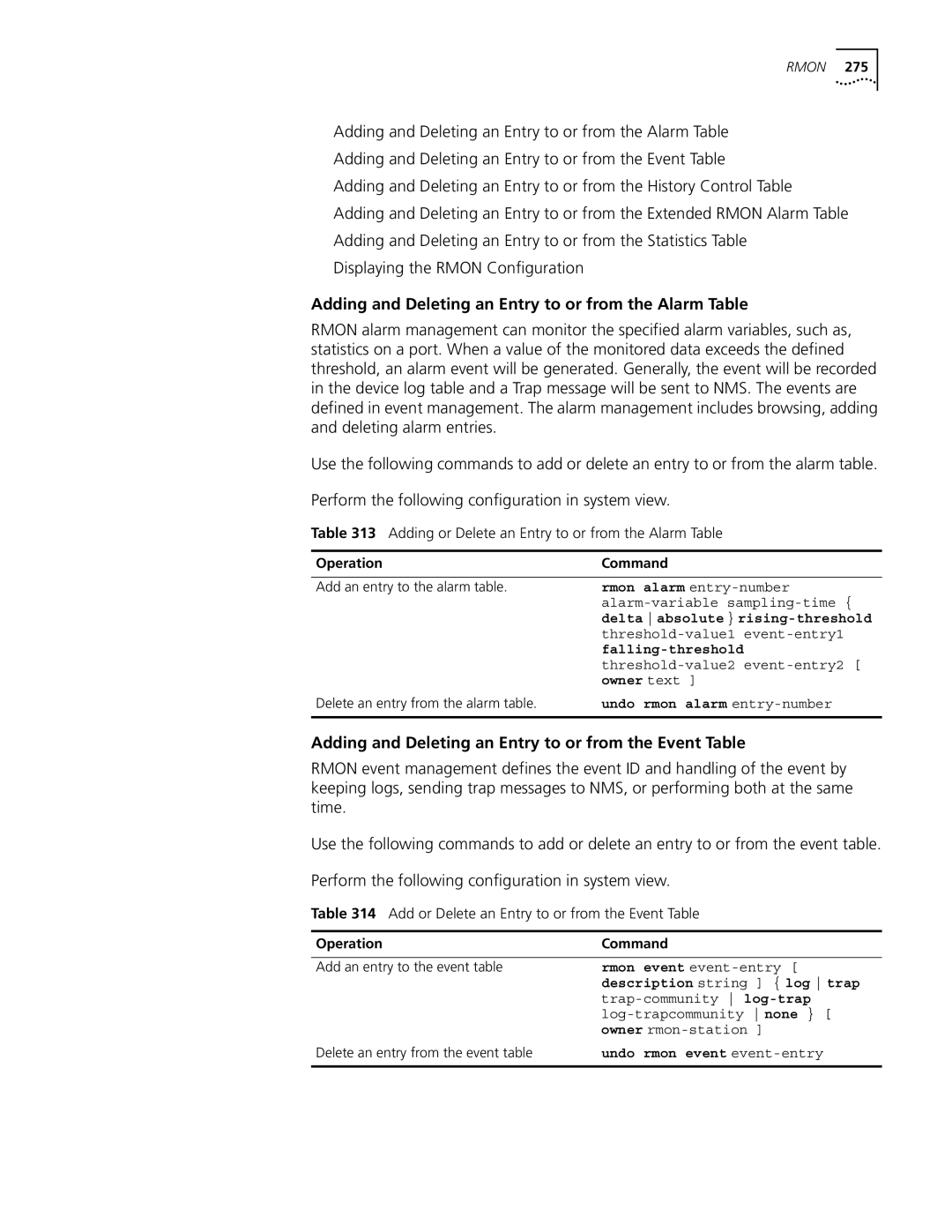 3Com 10014298 Adding and Deleting an Entry to or from the Alarm Table, Add or Delete an Entry to or from the Event Table 