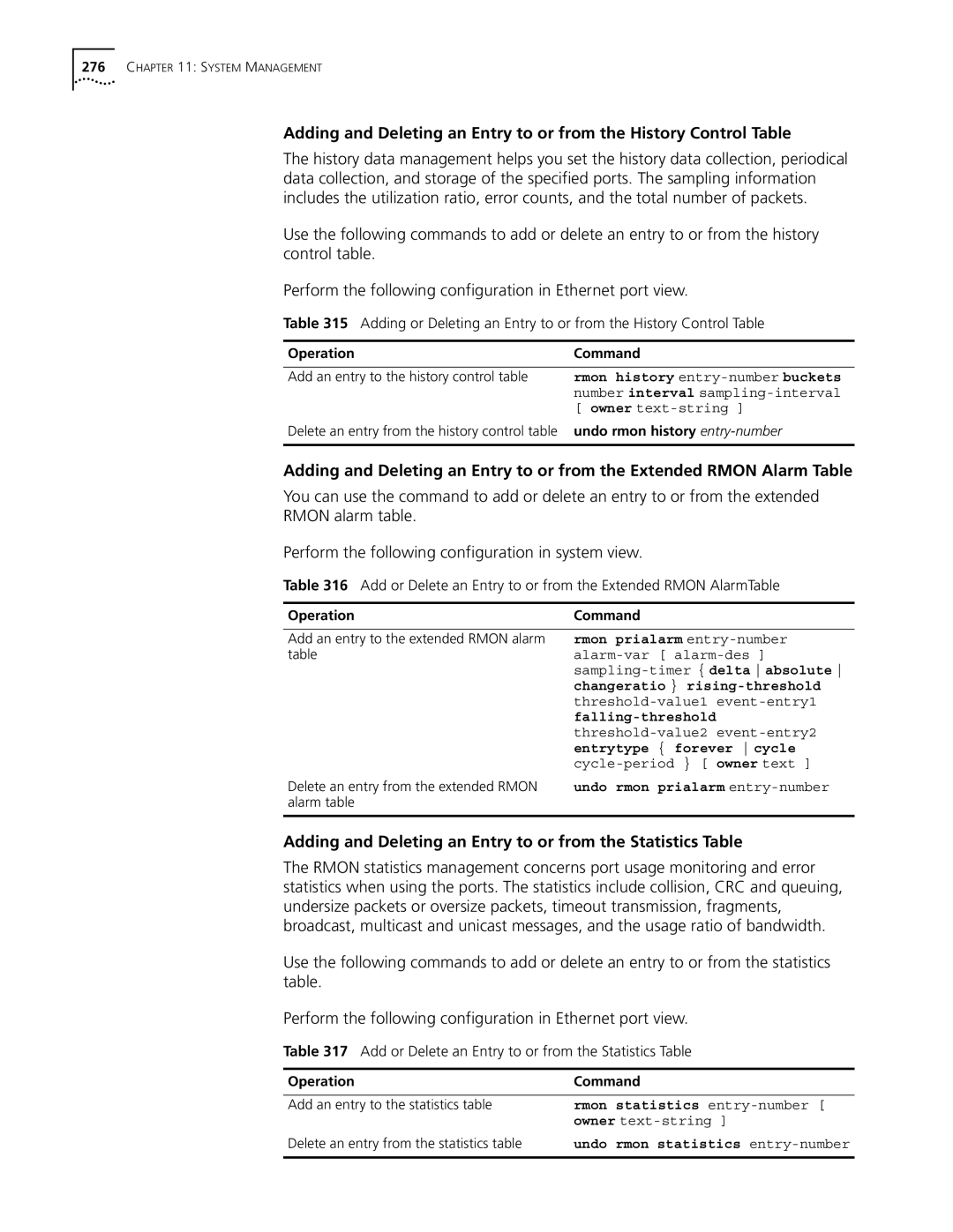 3Com 10014298 manual Add or Delete an Entry to or from the Statistics Table 